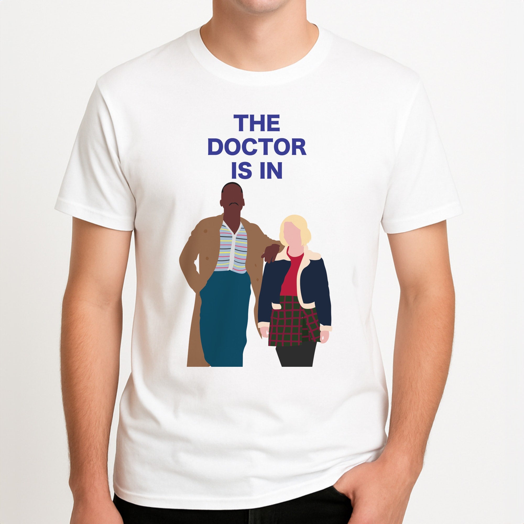 The Doctor Is In - Doctor Who Unisex T-Shirt, worn by a male model.