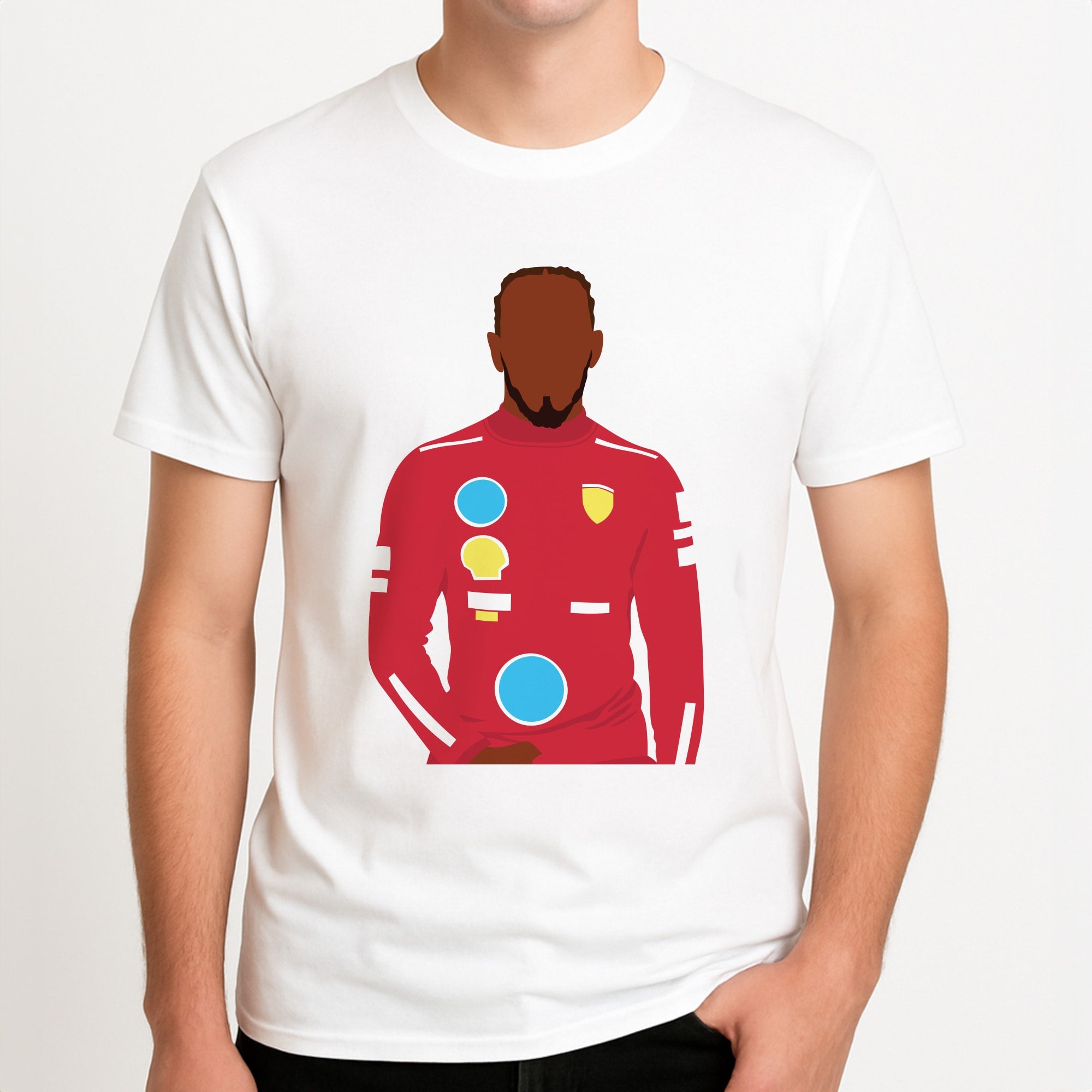 Hamilton In Red Unisex T-Shirt, worn by a male model.