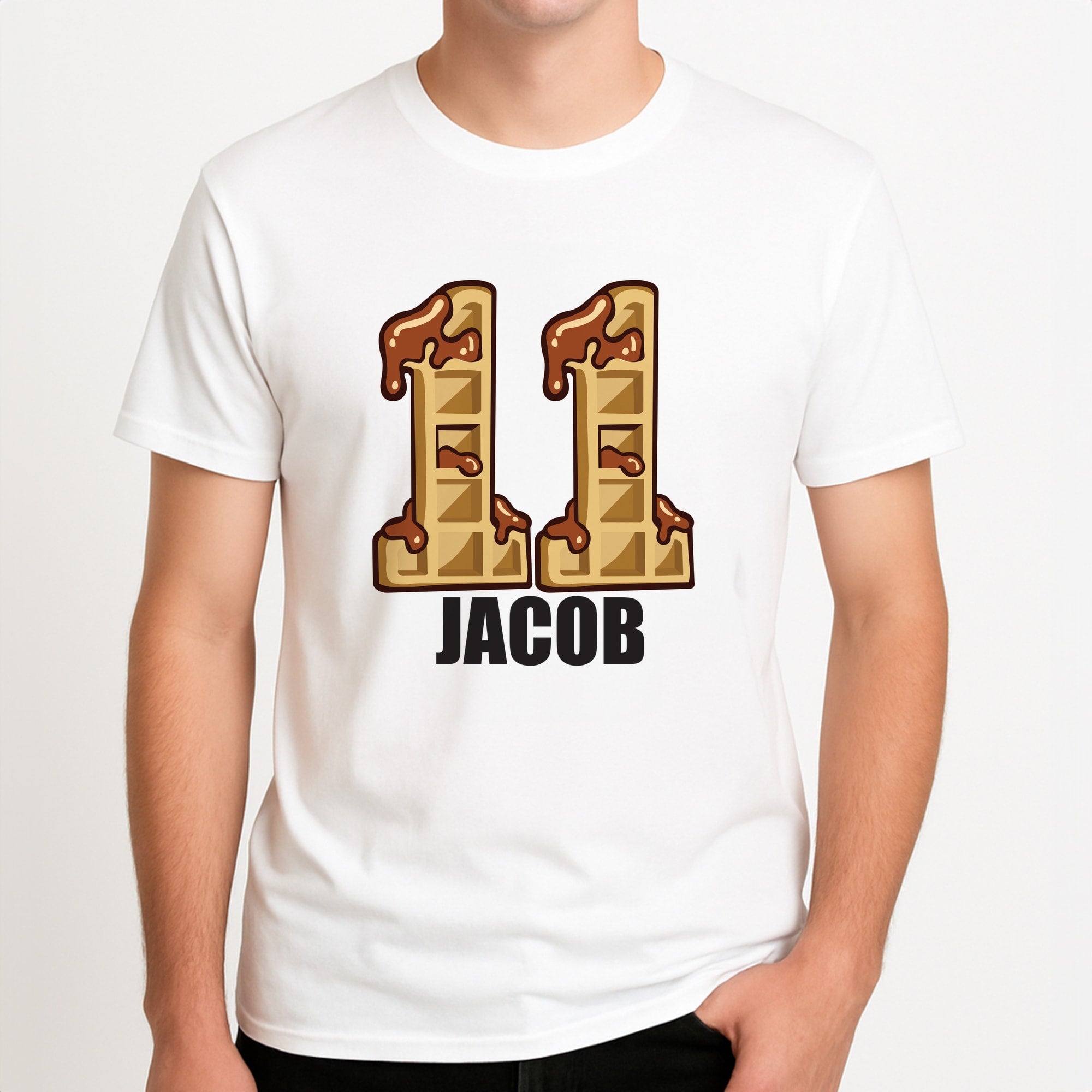 Eleven - Personalised Stranger Unisex T-Shirt, worn by a male model.