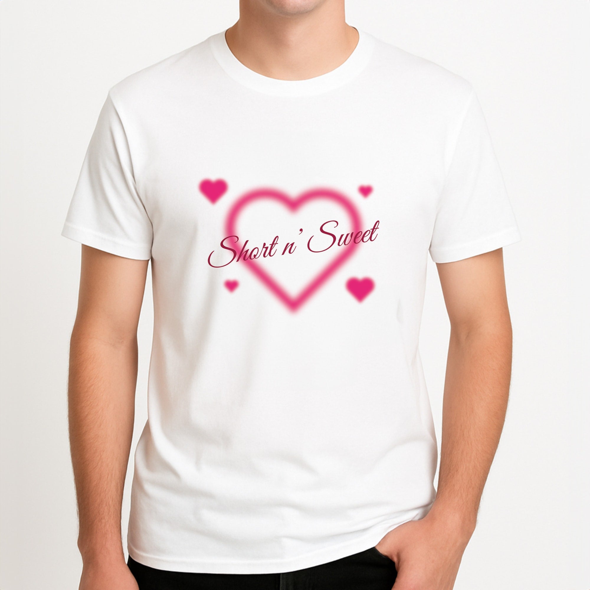 Short N' Sweet Unisex T-Shirt, worn by a male model.