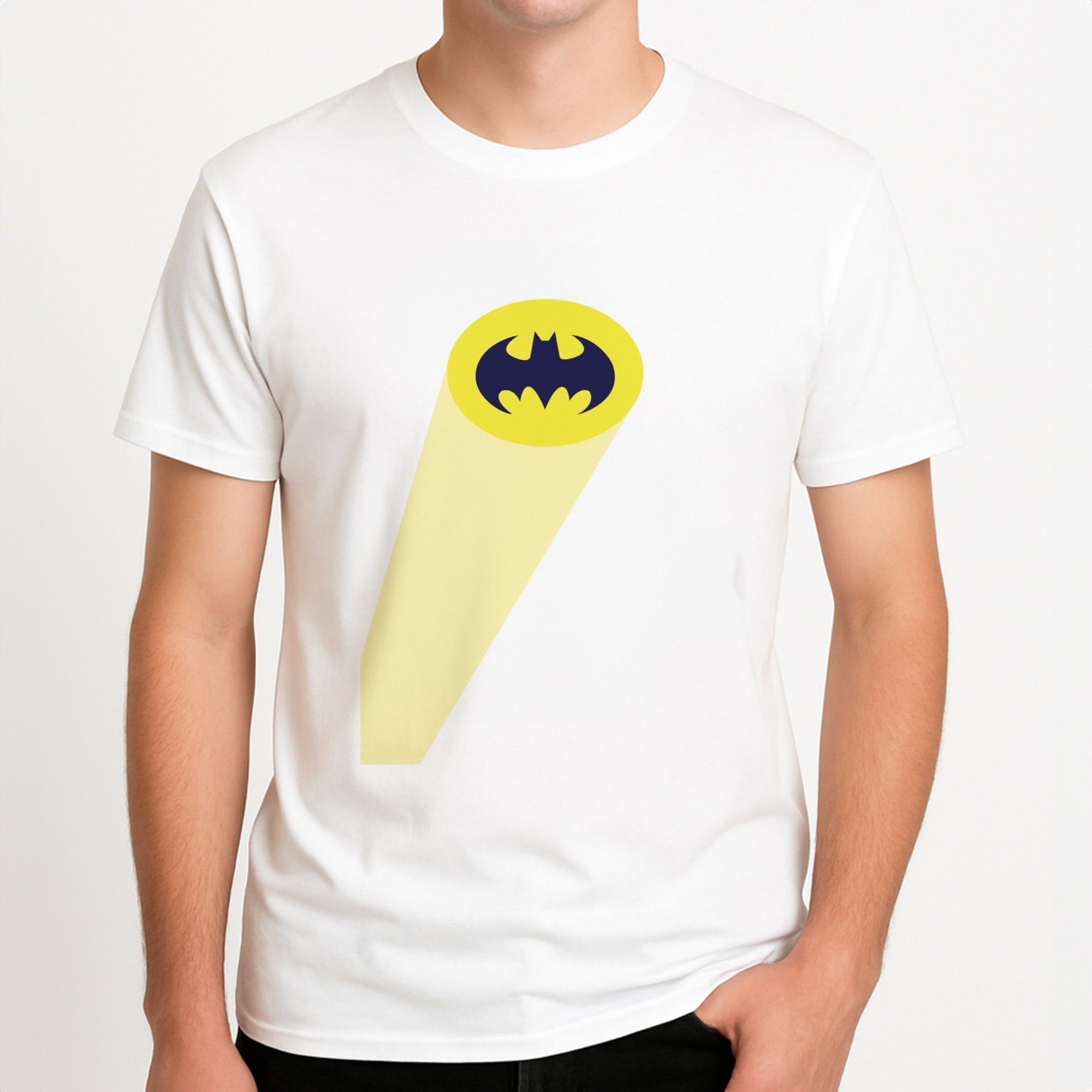 Bat Signal Unisex T-Shirt, worn by a male model.