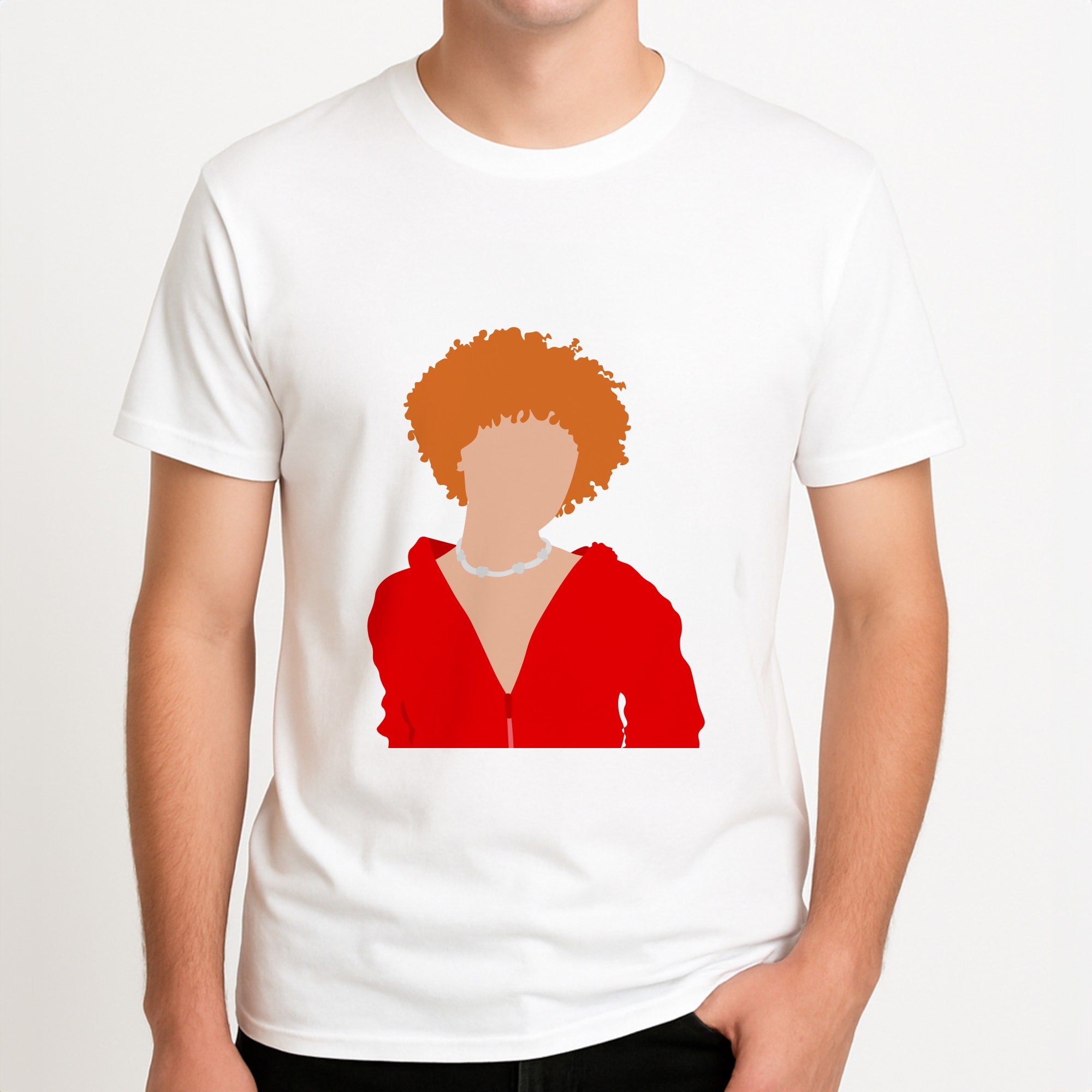 Red Hoodie - Ice Spice Unisex T-Shirt, worn by a male model.