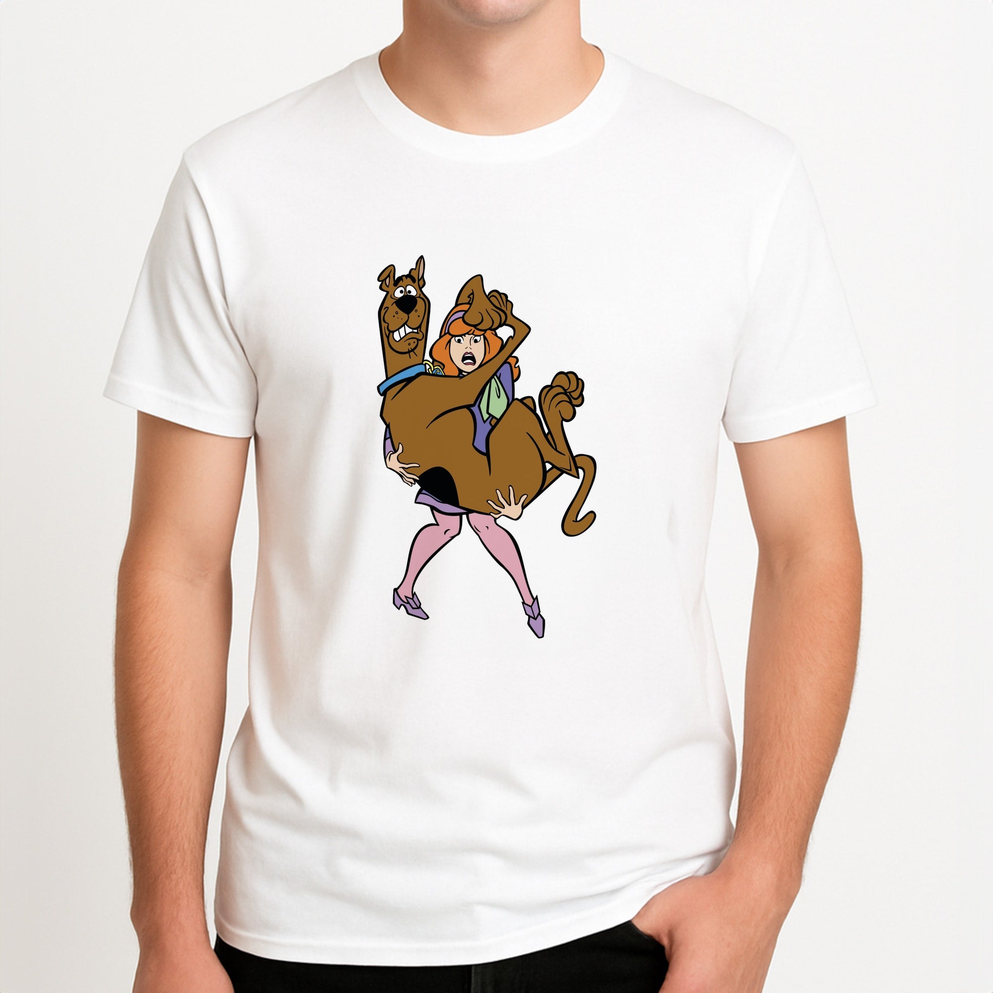 Scared - Scoob Unisex T-Shirt, worn by a male model.