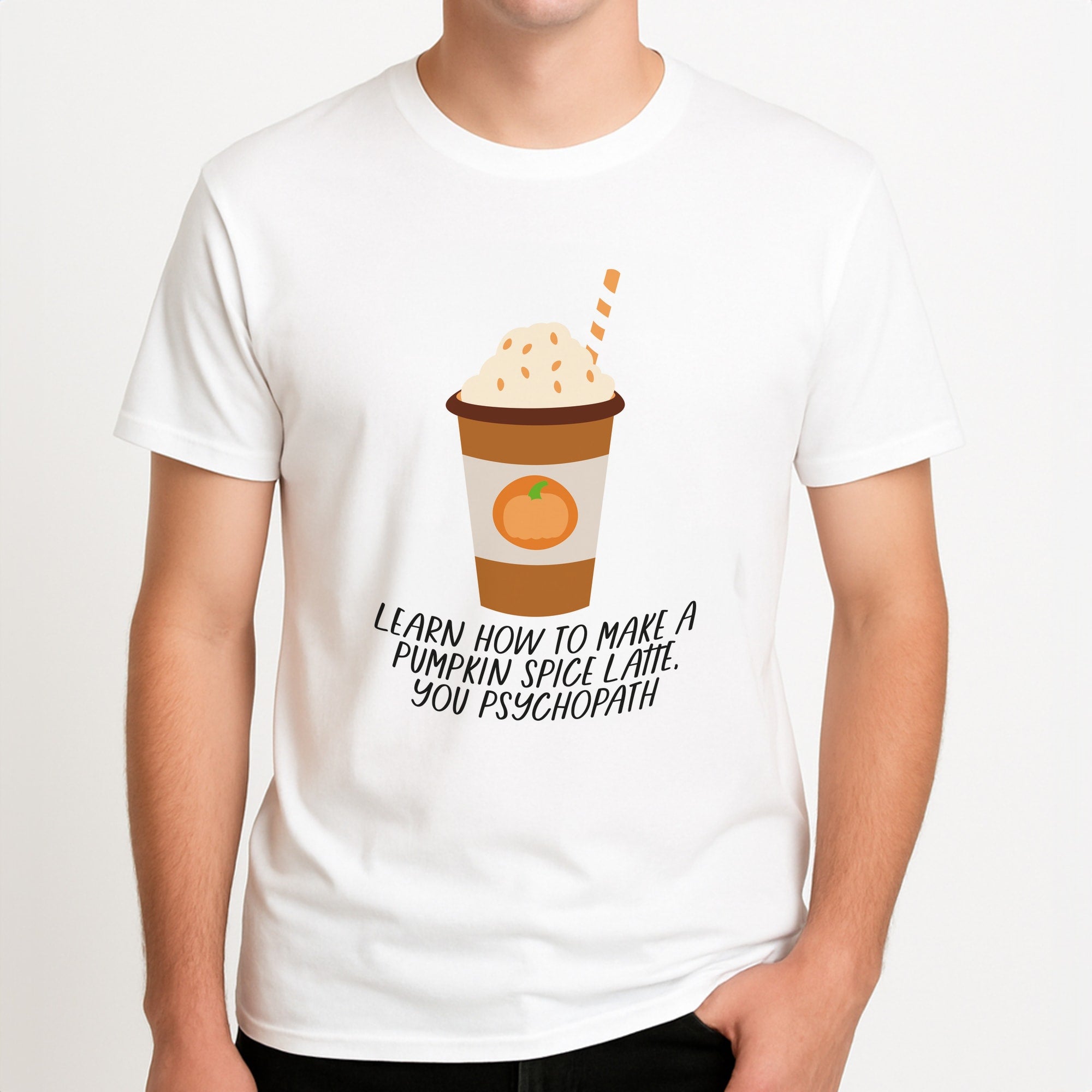 Learn How To Make A Pumpkin Spice Latte - Halloween Queens Unisex T-Shirt, worn by a male model.