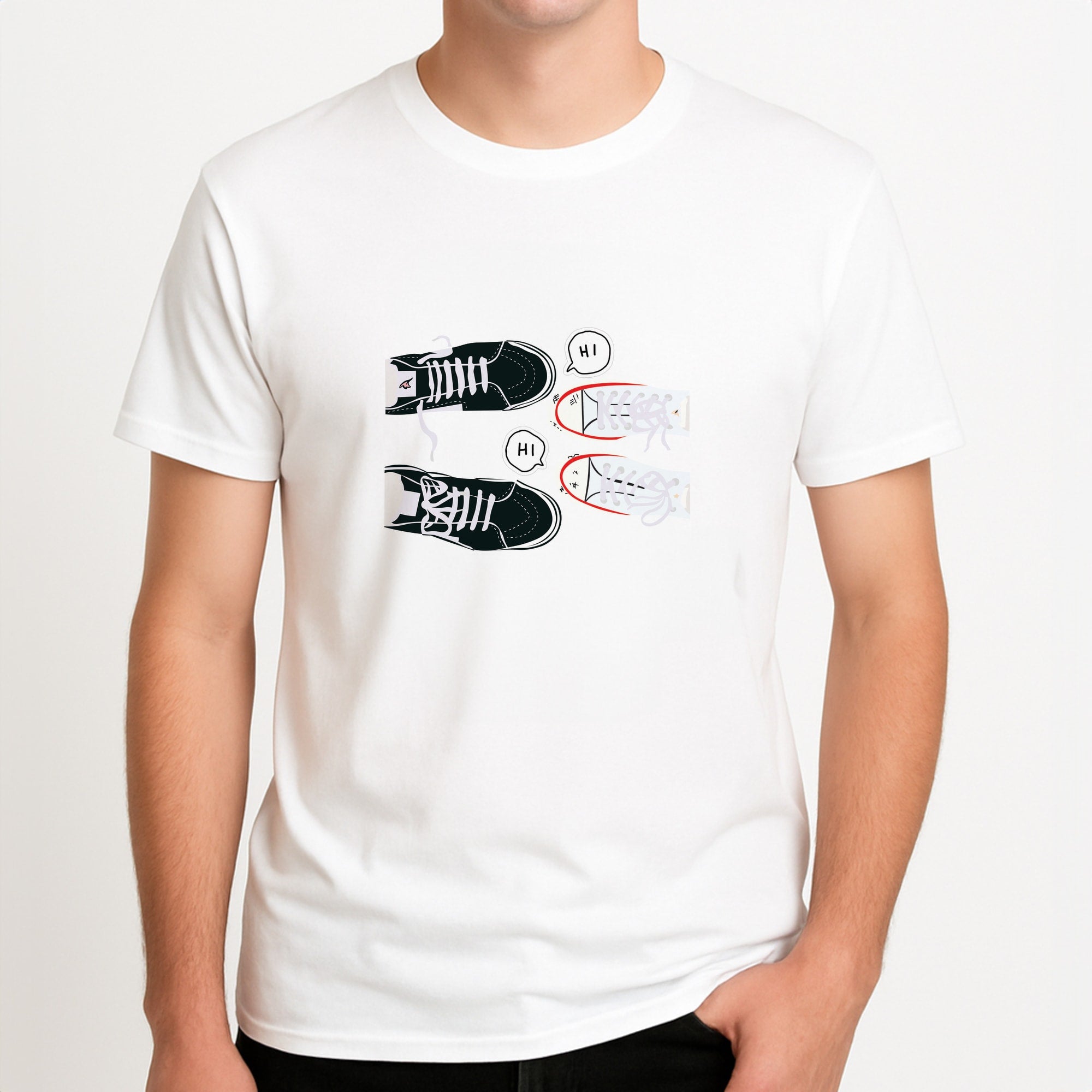 Hi - Heart TV Unisex T-Shirt, worn by a male model.