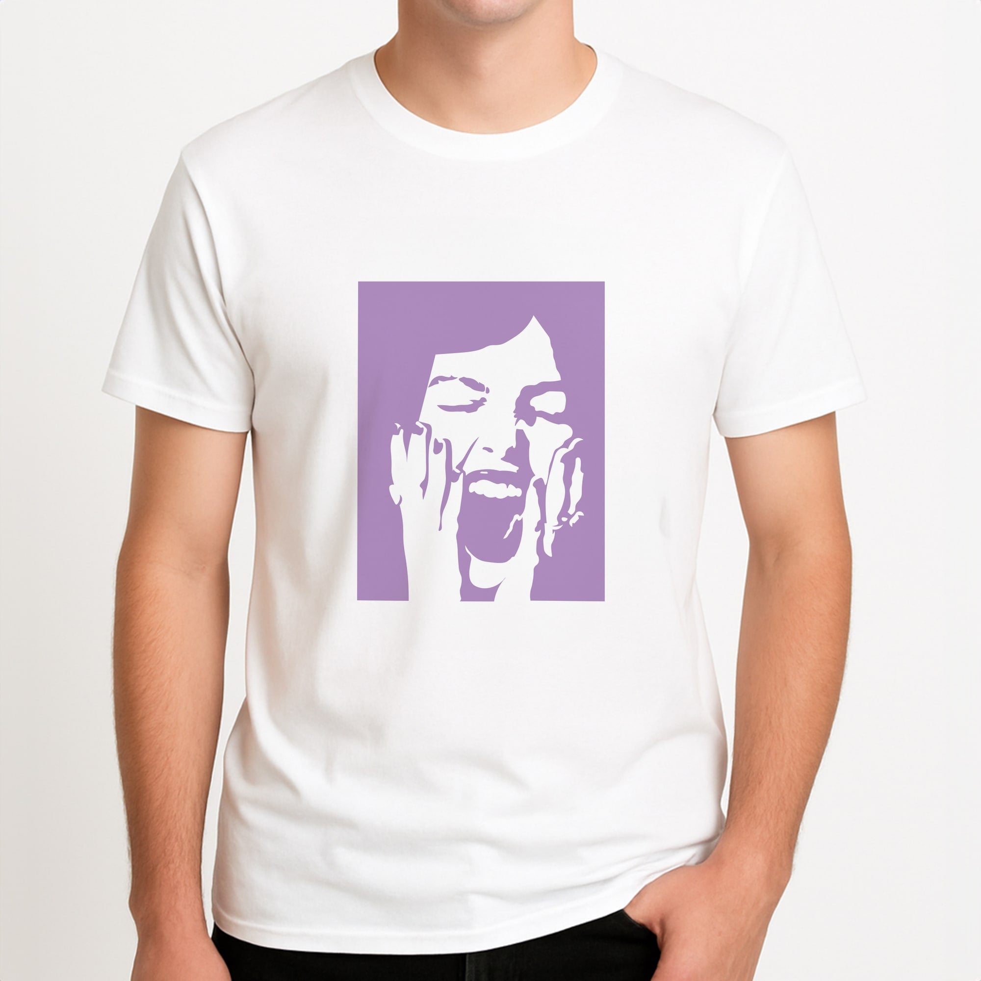 Scream - Olivia Unisex T-Shirt, worn by a male model.