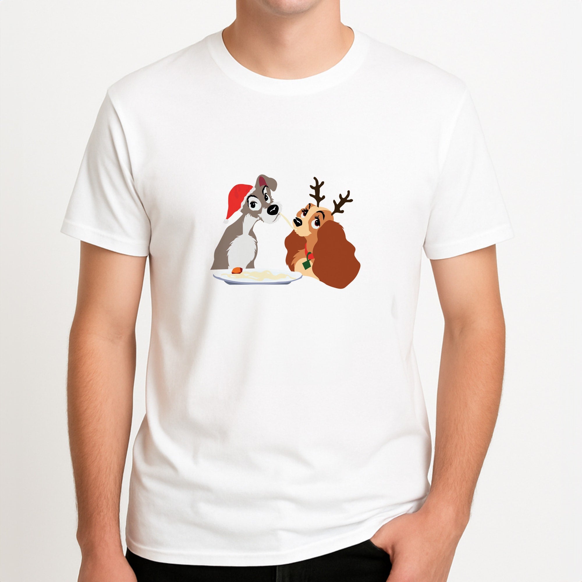Christmas Lady Unisex T-Shirt, worn by a male model.