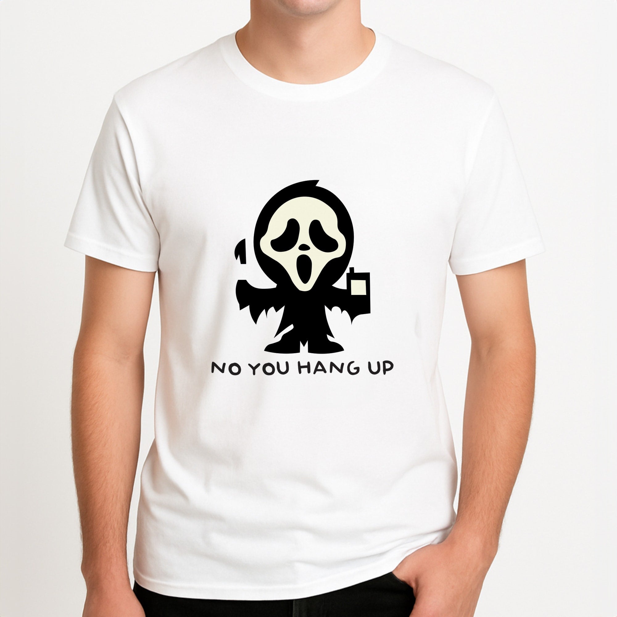 Baby Ghostface - Scream Unisex T-Shirt, worn by a male model.