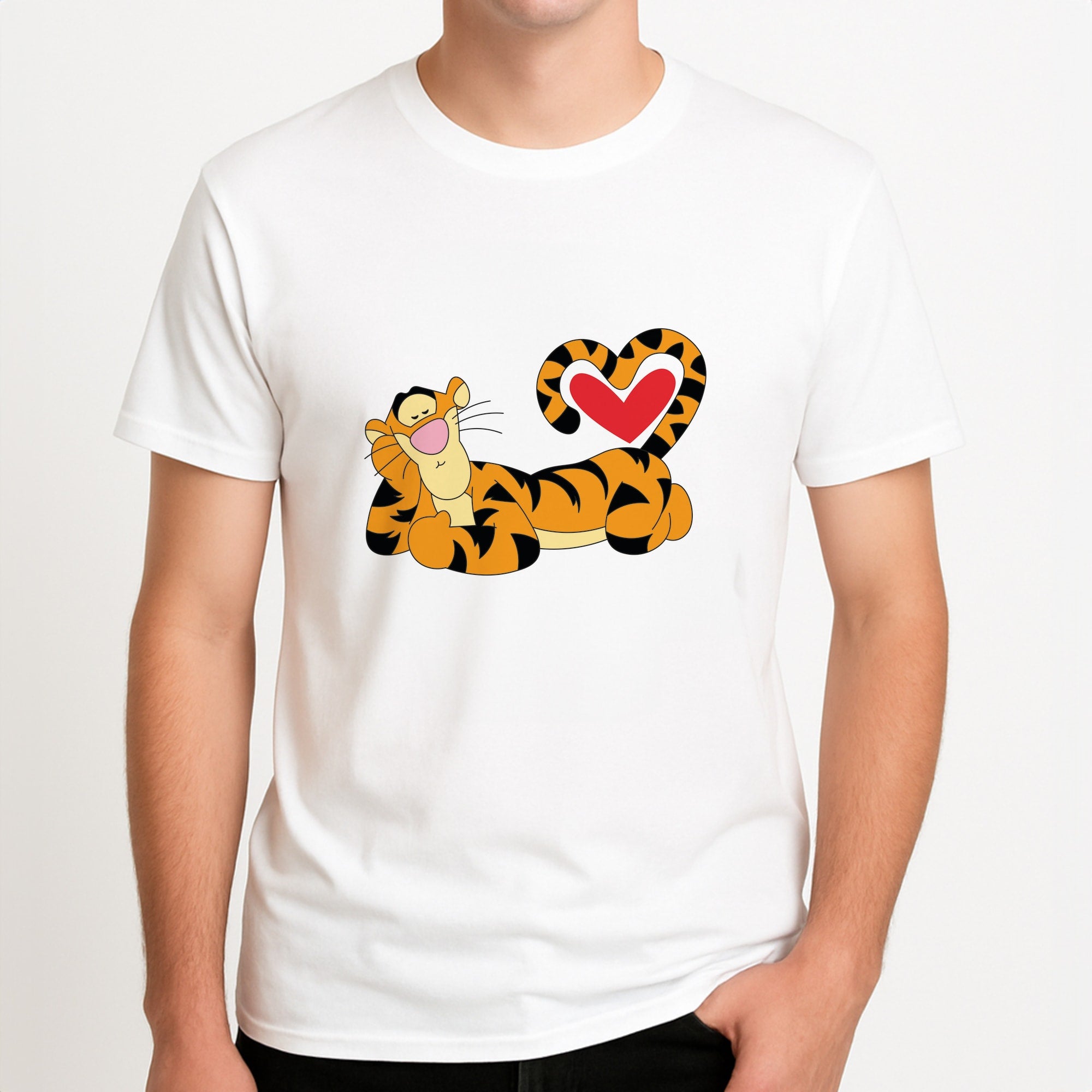 Tiger Valentine's Unisex T-Shirt, worn by a male model.