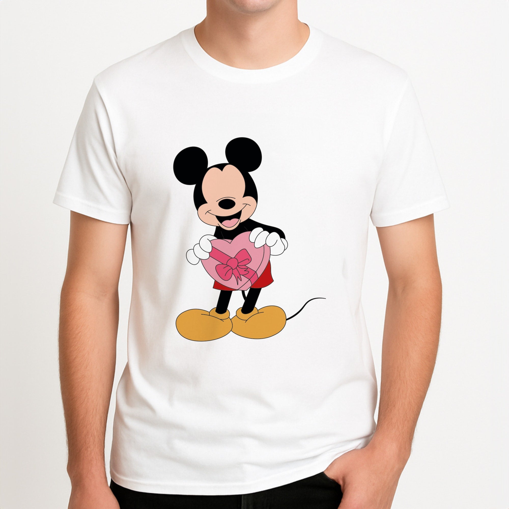 Mickey's Gift Valentine's Unisex T-Shirt, worn by a male model.