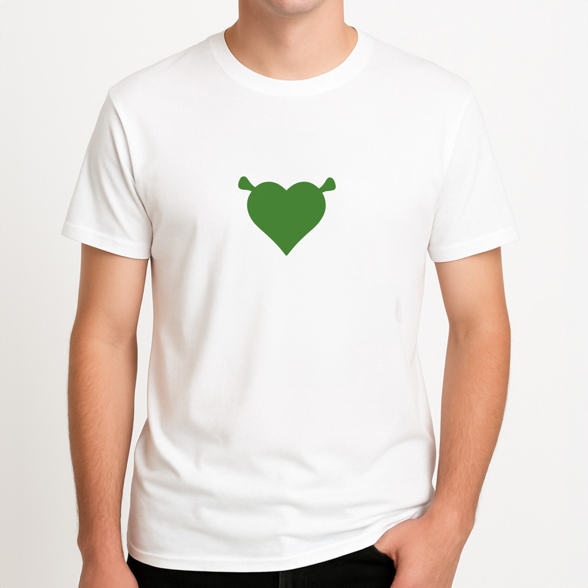 Green Ogre Heart Unisex T-Shirt, worn by a male model.
