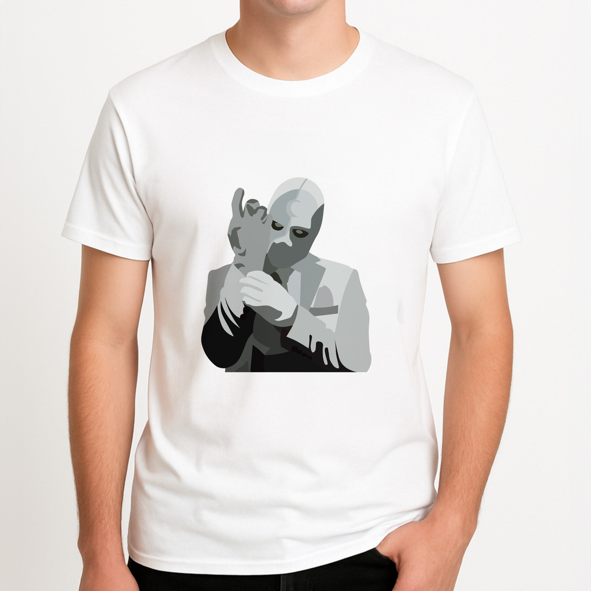 Moon knight Unisex T-Shirt, worn by a male model.
