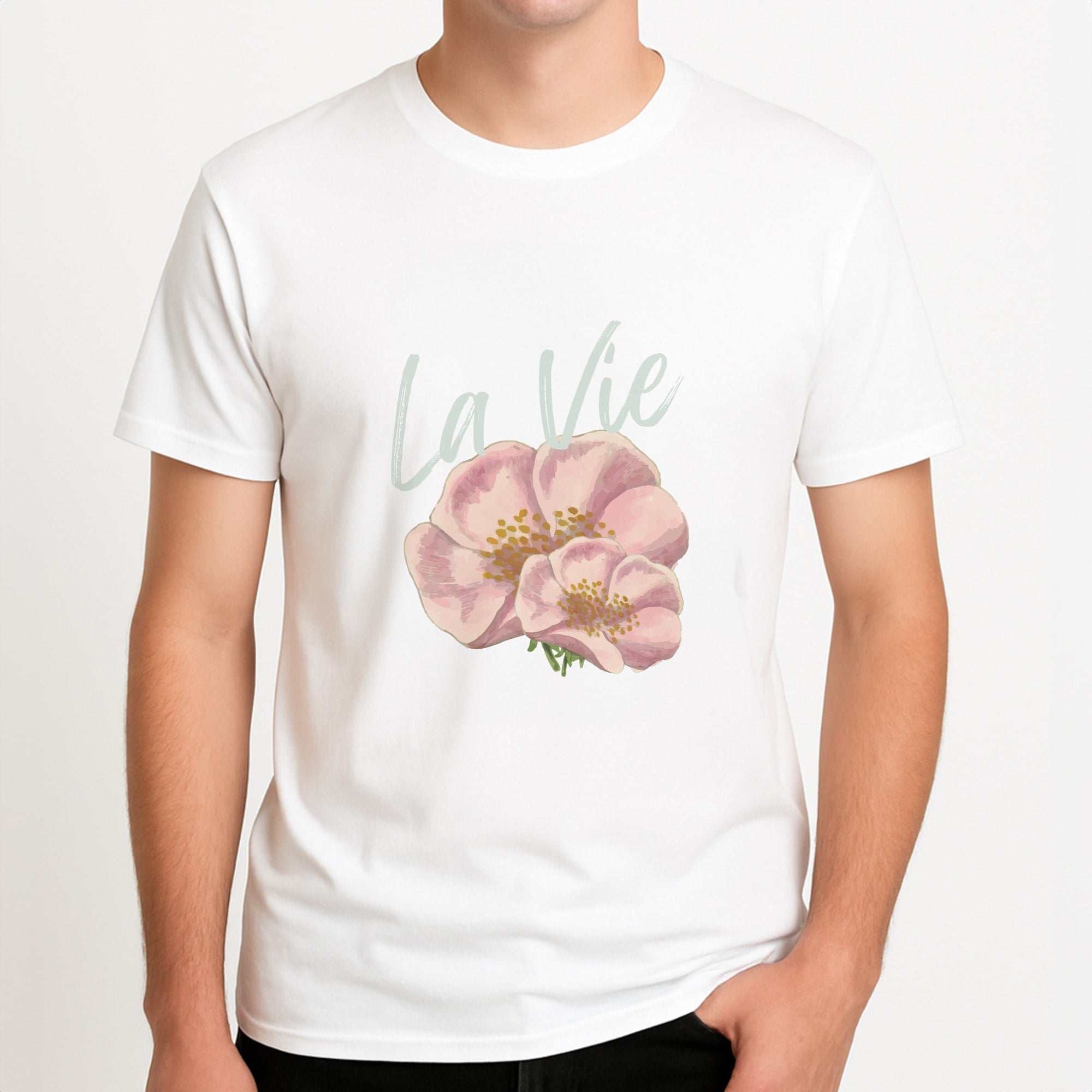 La Vie Unisex T-Shirt, worn by a male model.