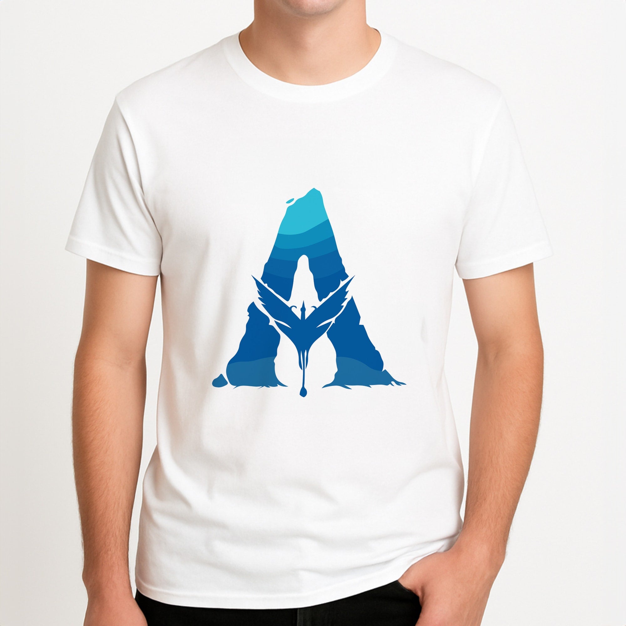 Alien World Logo Unisex T-Shirt, worn by a male model.