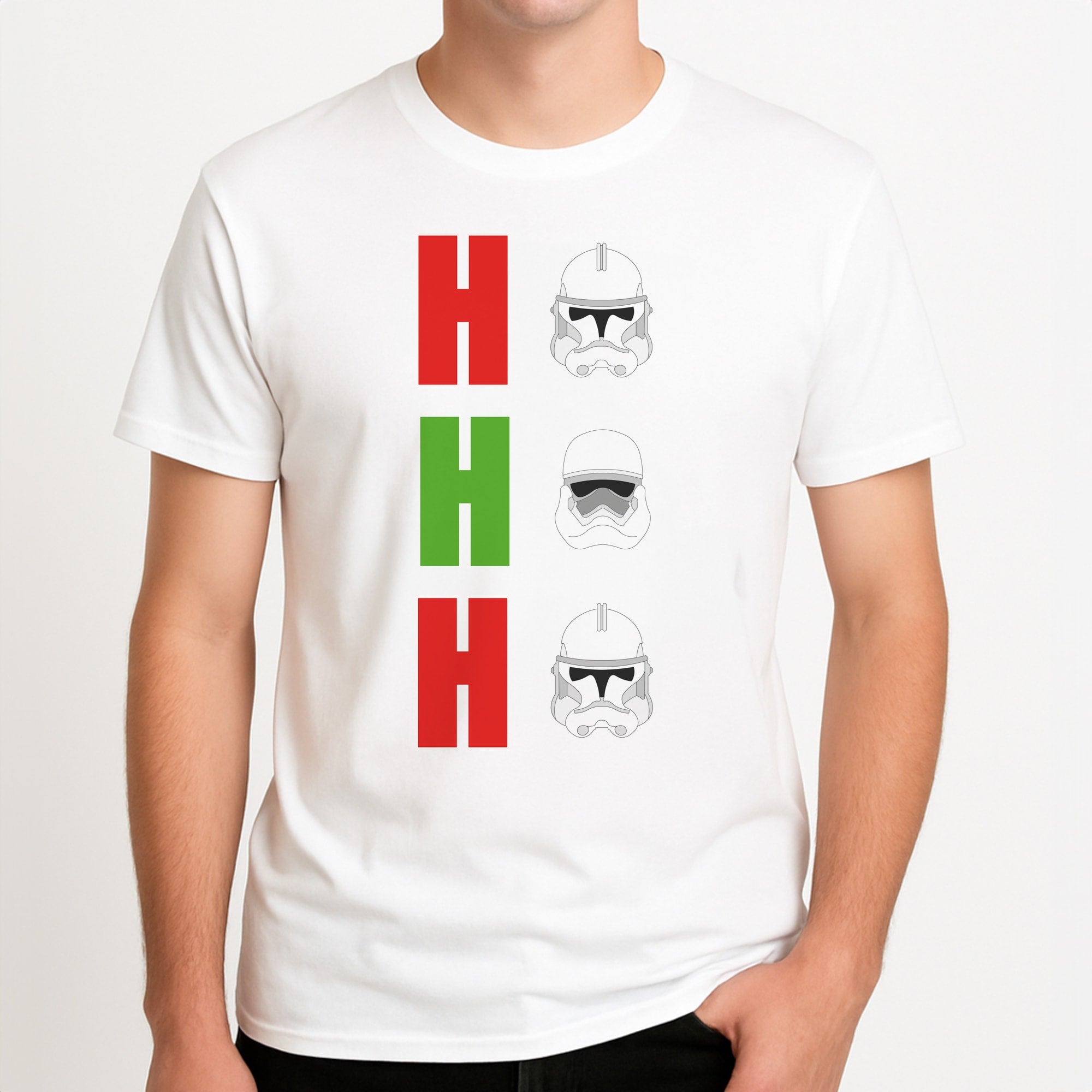 Ho Ho Ho Troopers Unisex T-Shirt, worn by a male model.