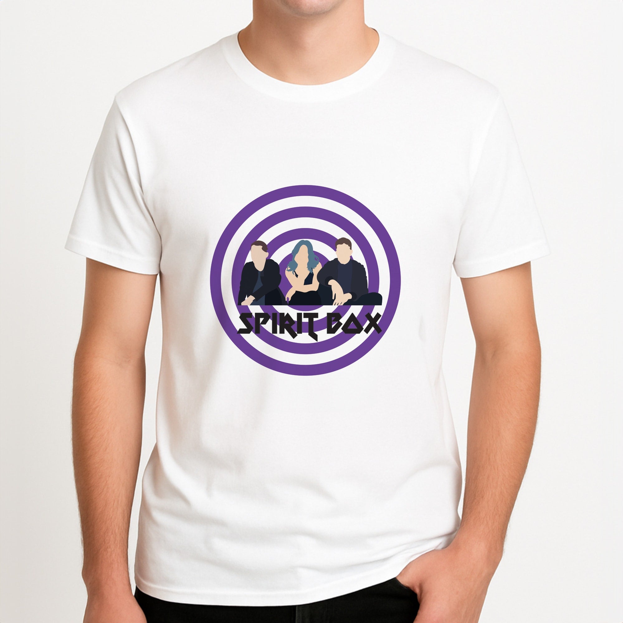 Spirit Box - Festival Unisex T-Shirt, worn by a male model.