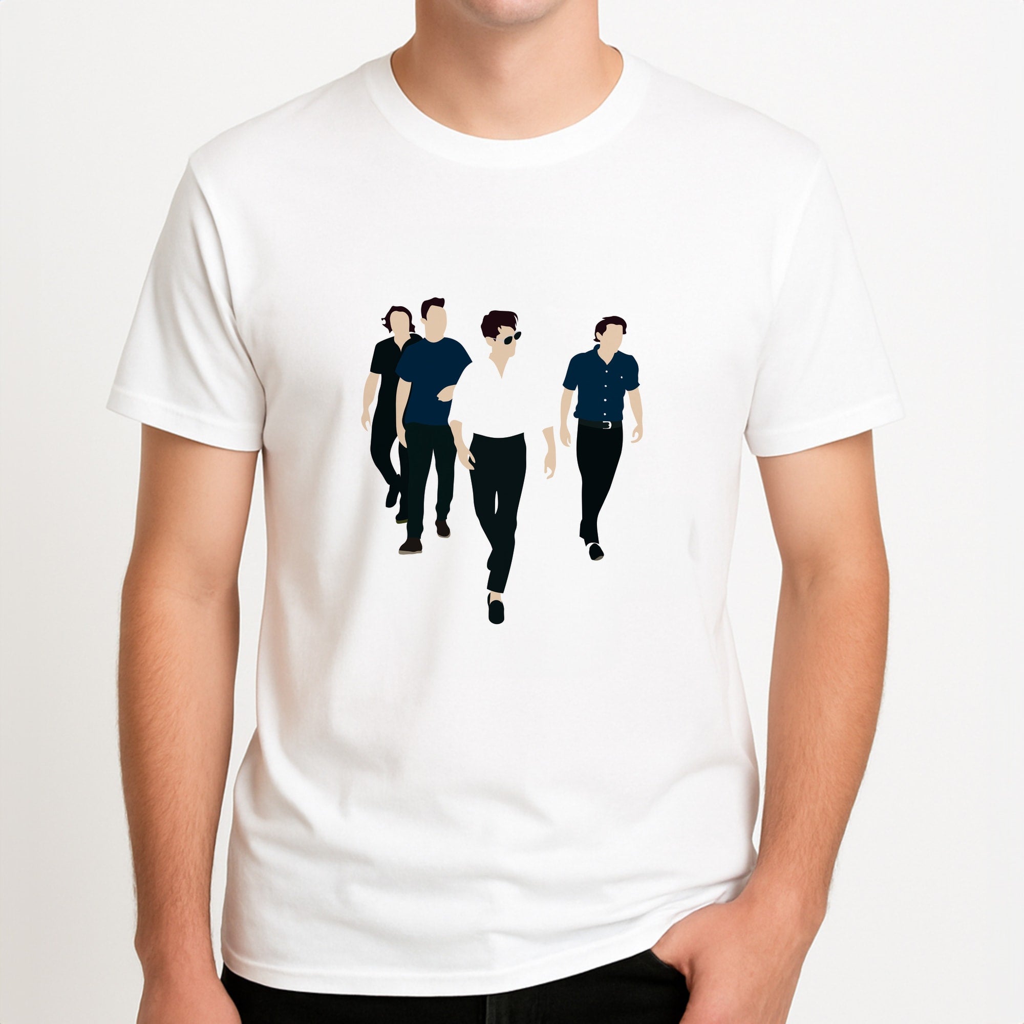 Walking Unisex T-Shirt, worn by a male model.