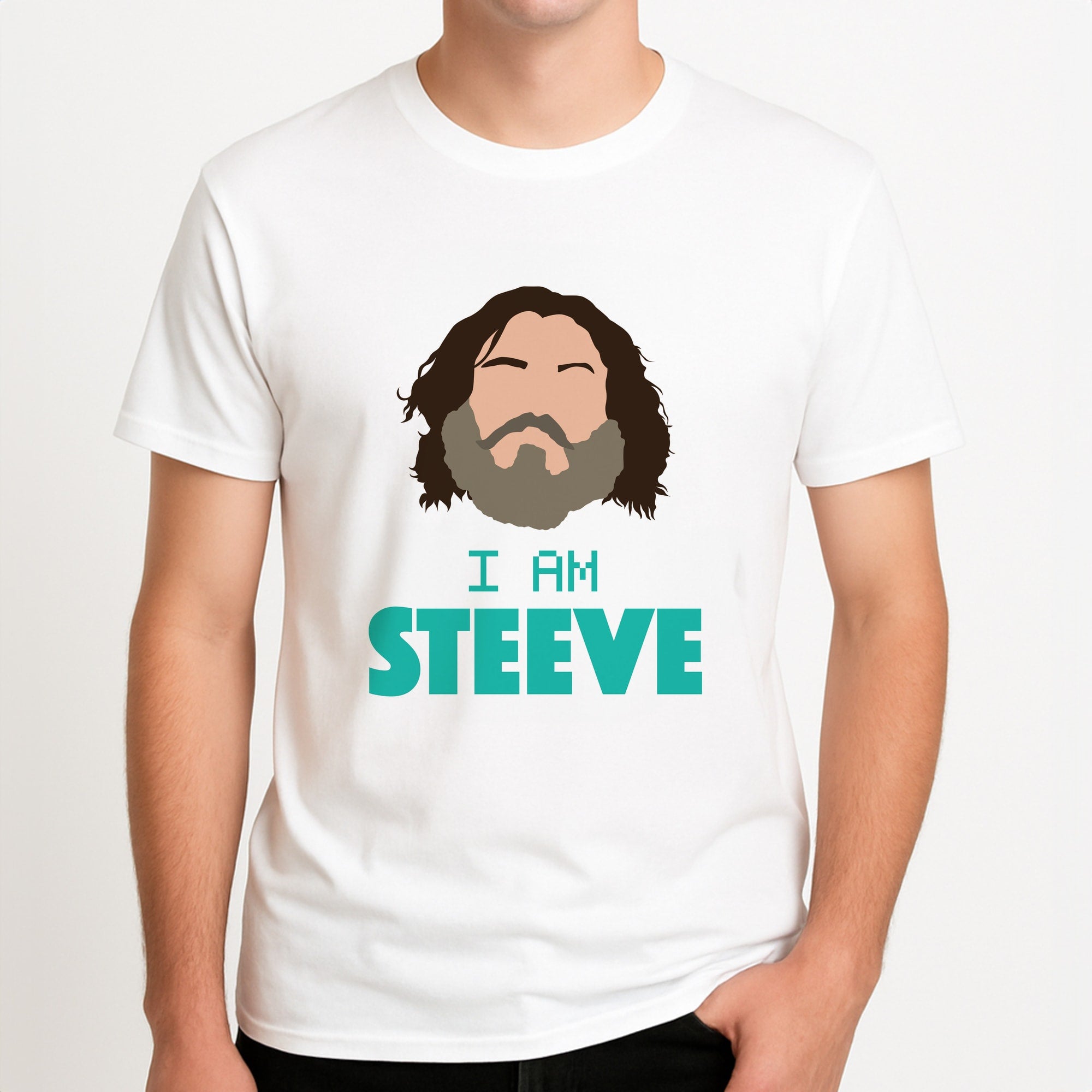 Jack I Am Steve Unisex T-Shirt, worn by a male model.
