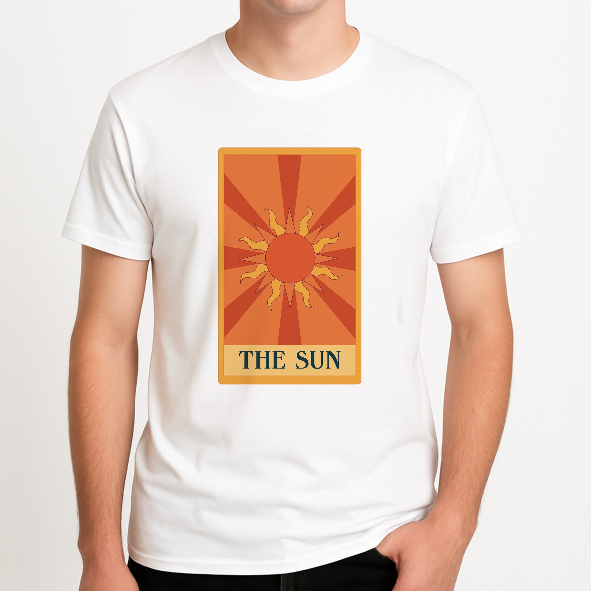 The Sun - Tarot Cards Unisex T-Shirt, worn by a male model.