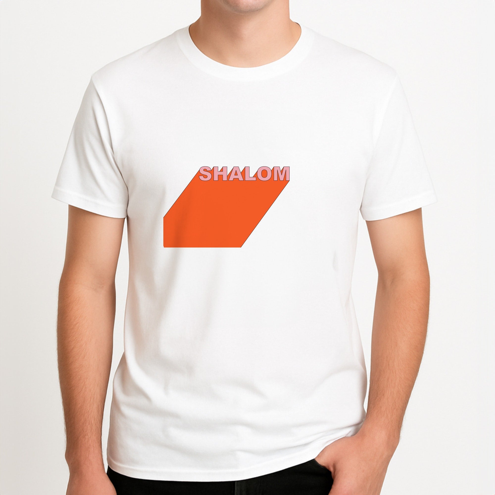 Shalom - FND Unisex T-Shirt, worn by a male model.