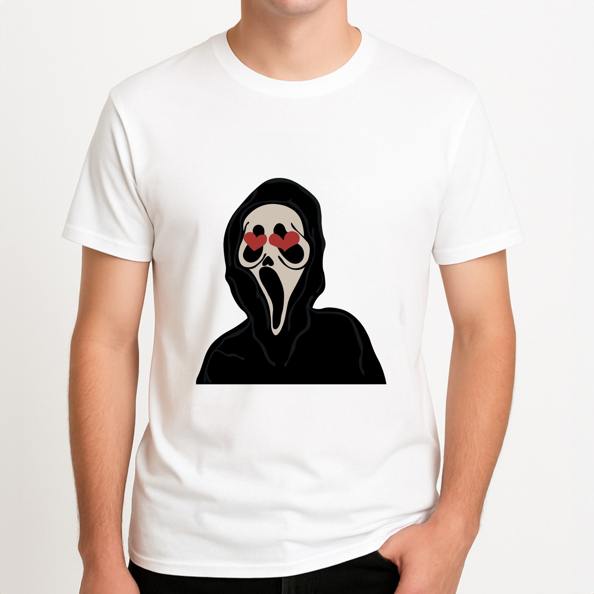Love Eyes - Halloween Unisex T-Shirt, worn by a male model.