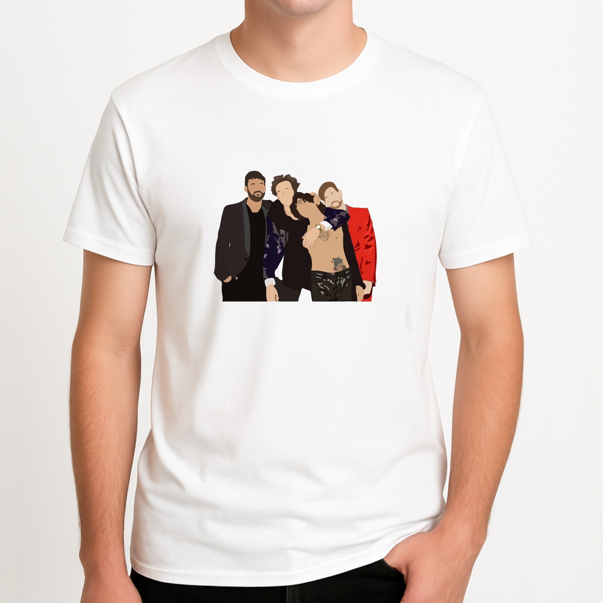 1975 Band Unisex T-Shirt, worn by a male model.