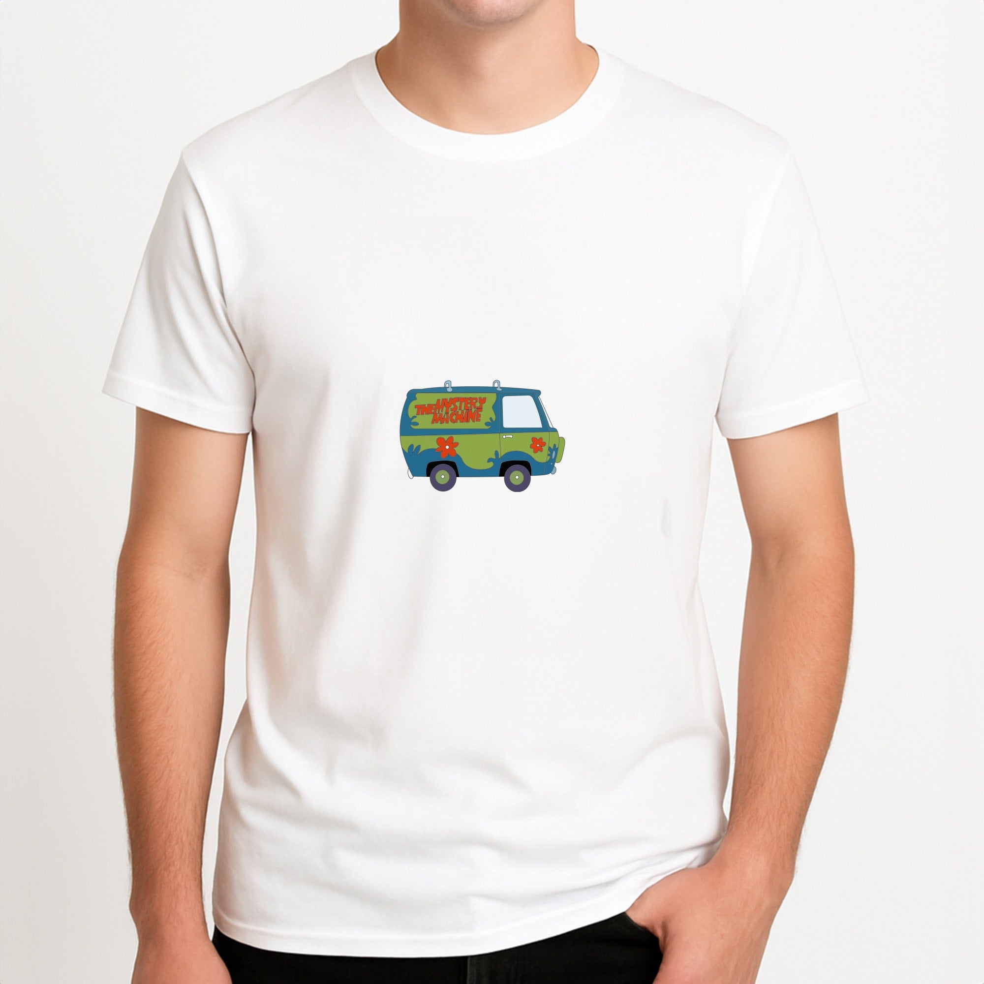 The Mystery Machine - Scoob Unisex T-Shirt, worn by a male model.