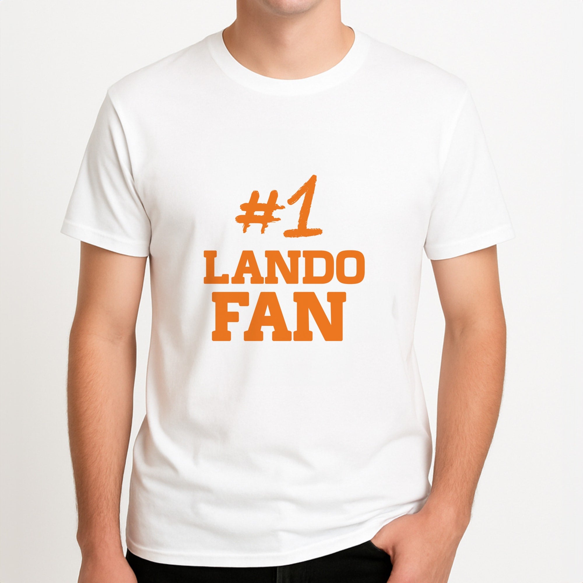 #1 Lando Fan Unisex T-Shirt, worn by a male model.