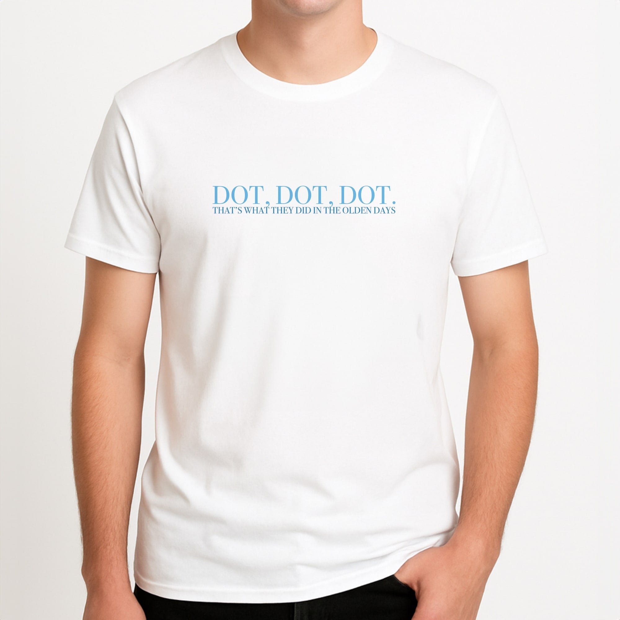 Dot, Dot, Dot Unisex T-Shirt, worn by a male model.
