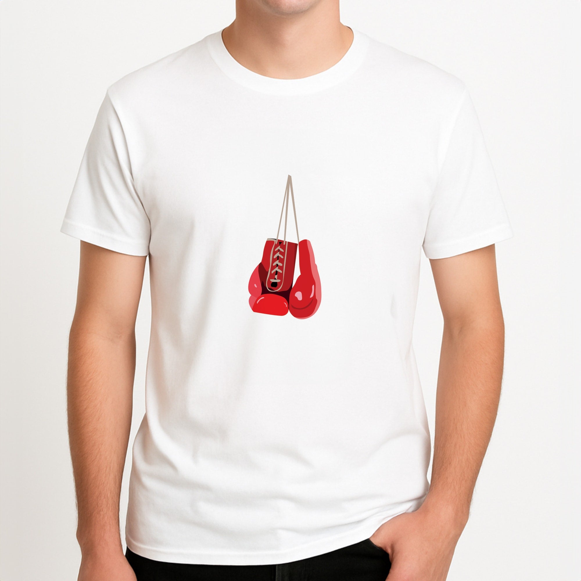 String gloves - Boxing Unisex T-Shirt, worn by a male model.