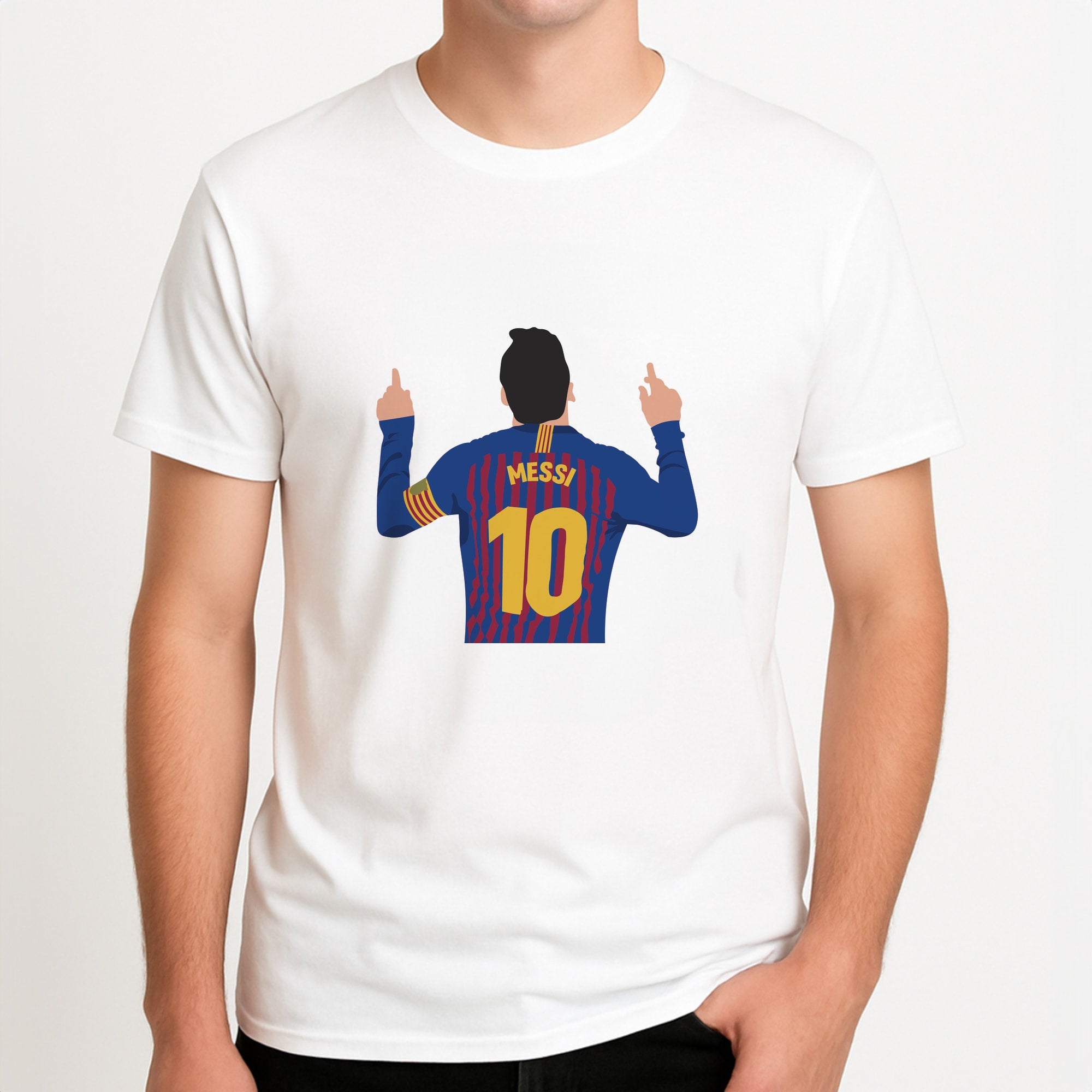 Messi - Football Unisex T-Shirt, worn by a male model.