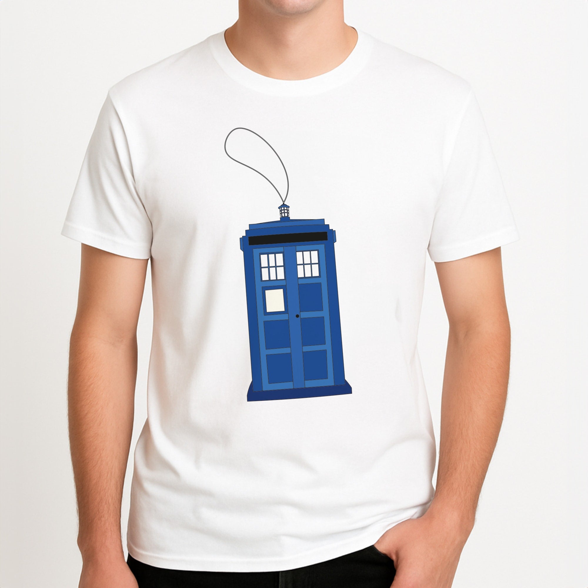 Tardis Ornement - Doctor Who Unisex T-Shirt, worn by a male model.