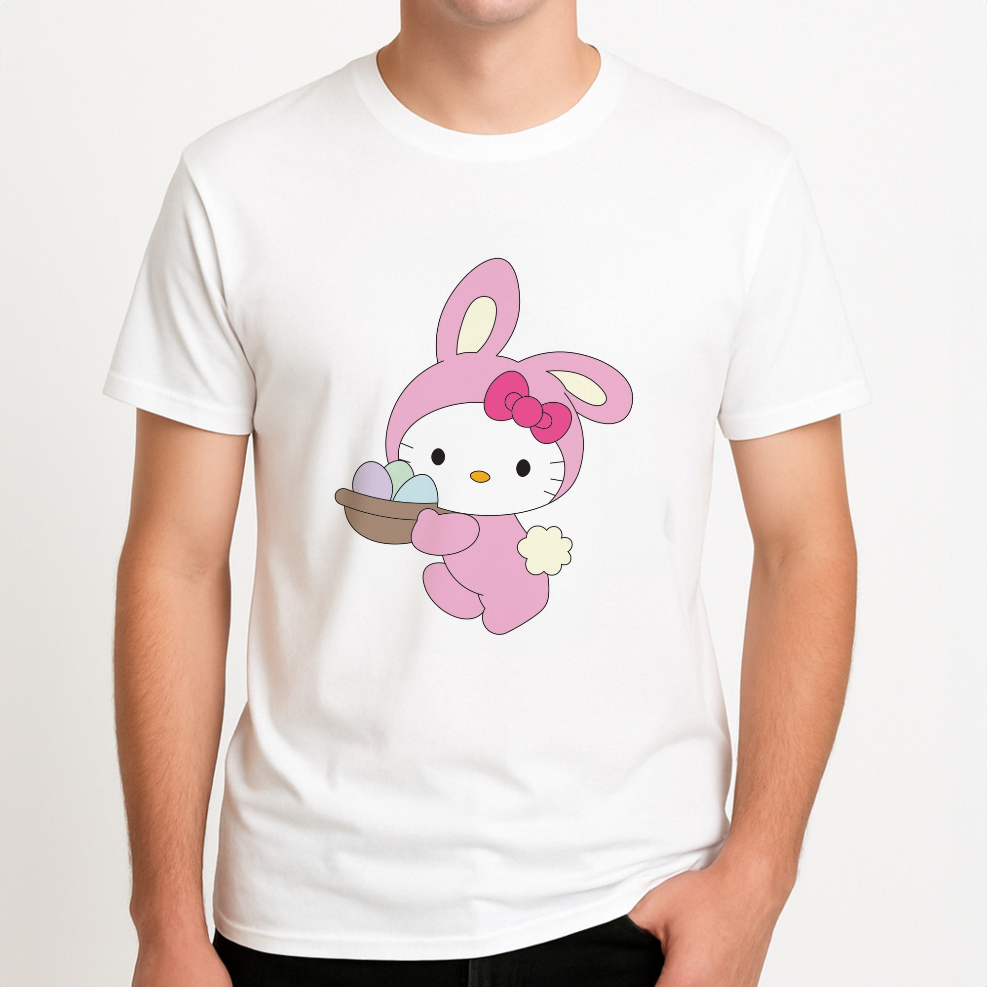 Cute Bunny 2025 Unisex T-Shirt, worn by a male model.