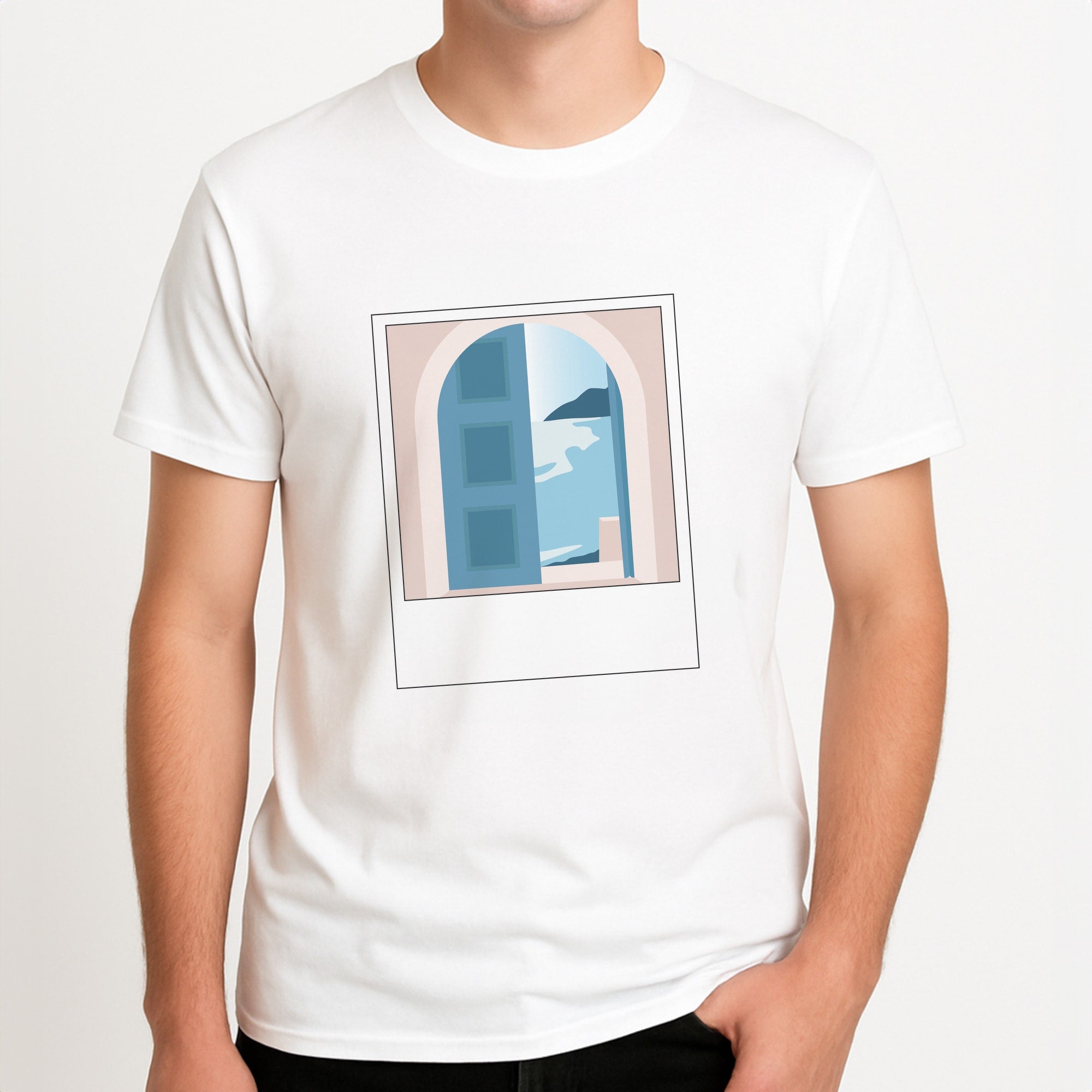 The Balcony - Mamma Mia Unisex T-Shirt, worn by a male model.
