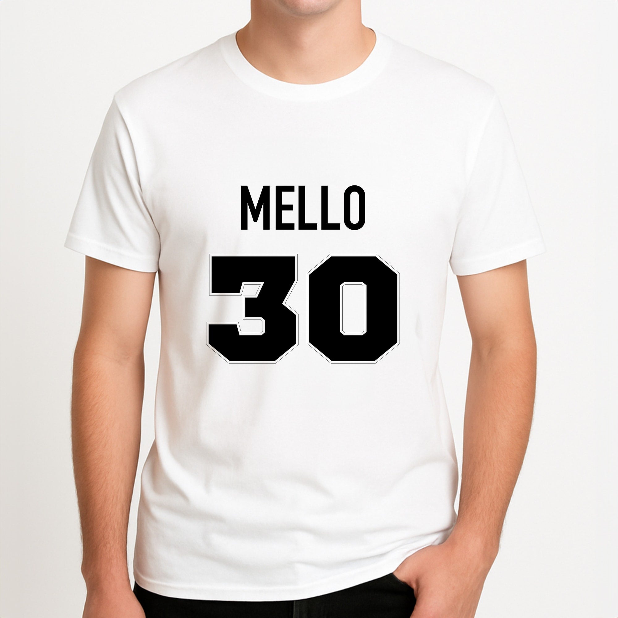 Mello 30 Unisex T-Shirt, worn by a male model.