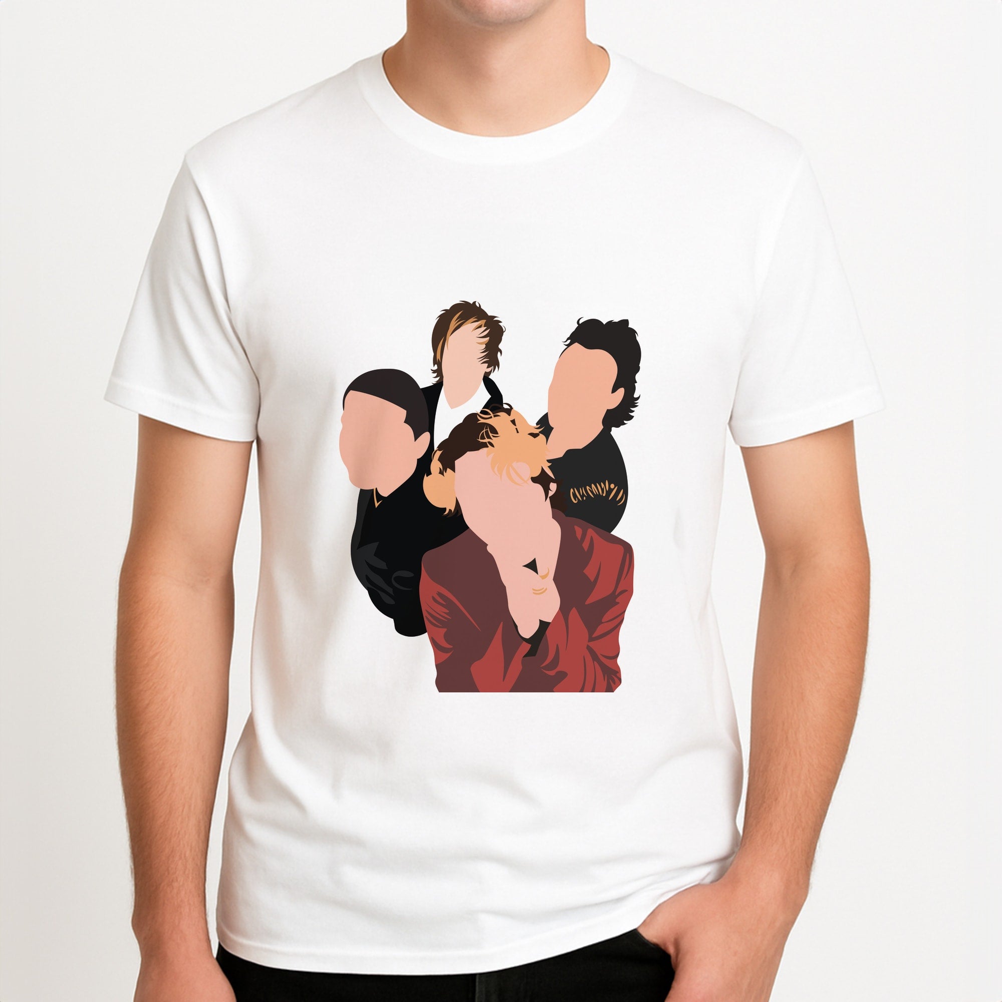 Group Photo Unisex T-Shirt, worn by a male model.