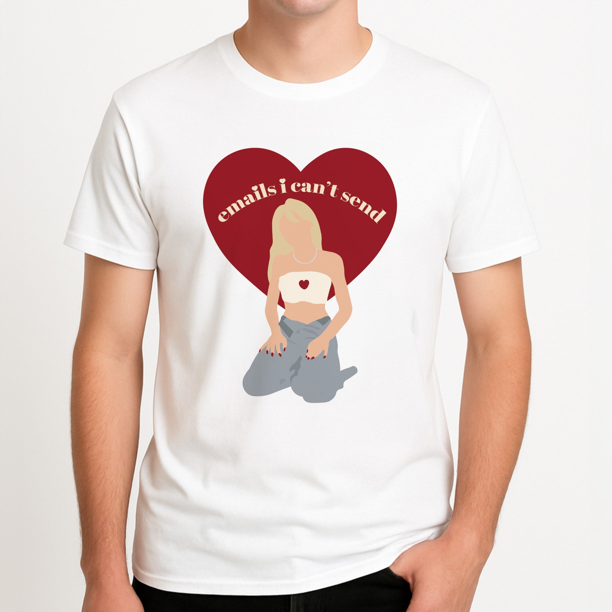 Emails I Can't Send Unisex T-Shirt, worn by a male model.