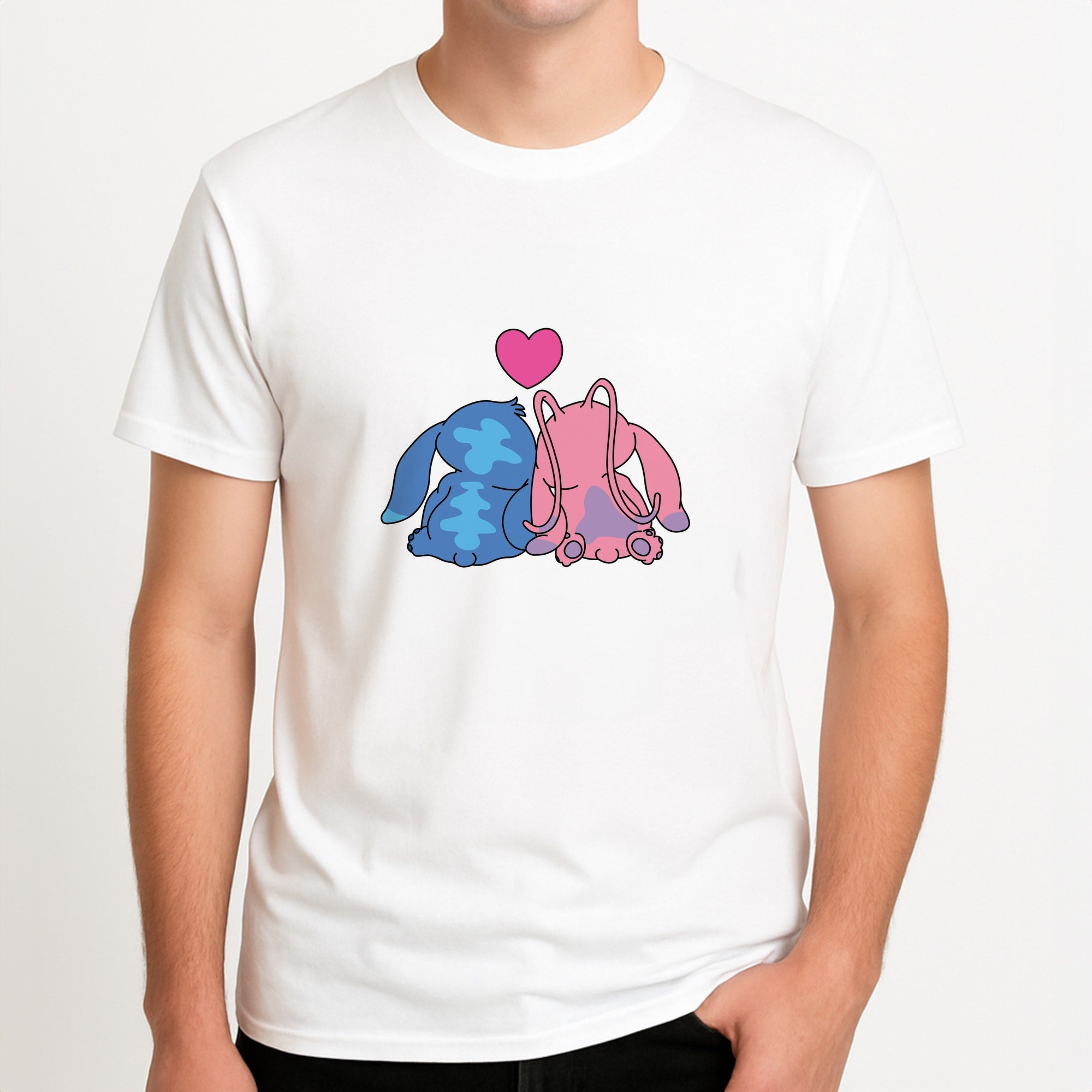 In Love - Pink Alien Unisex T-Shirt, worn by a male model.