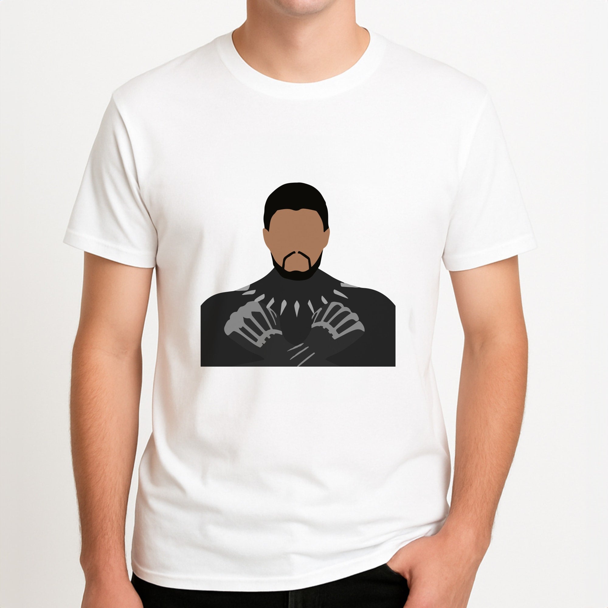 Black Panther Unisex T-Shirt, worn by a male model.