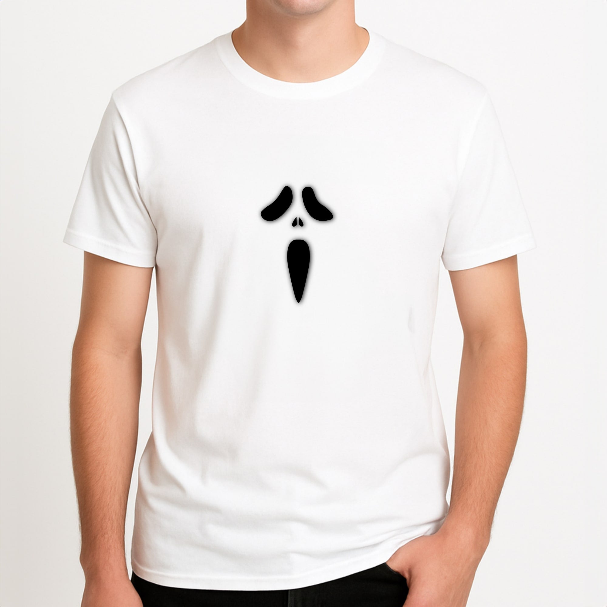 Scream - Halloween Unisex T-Shirt, worn by a male model.