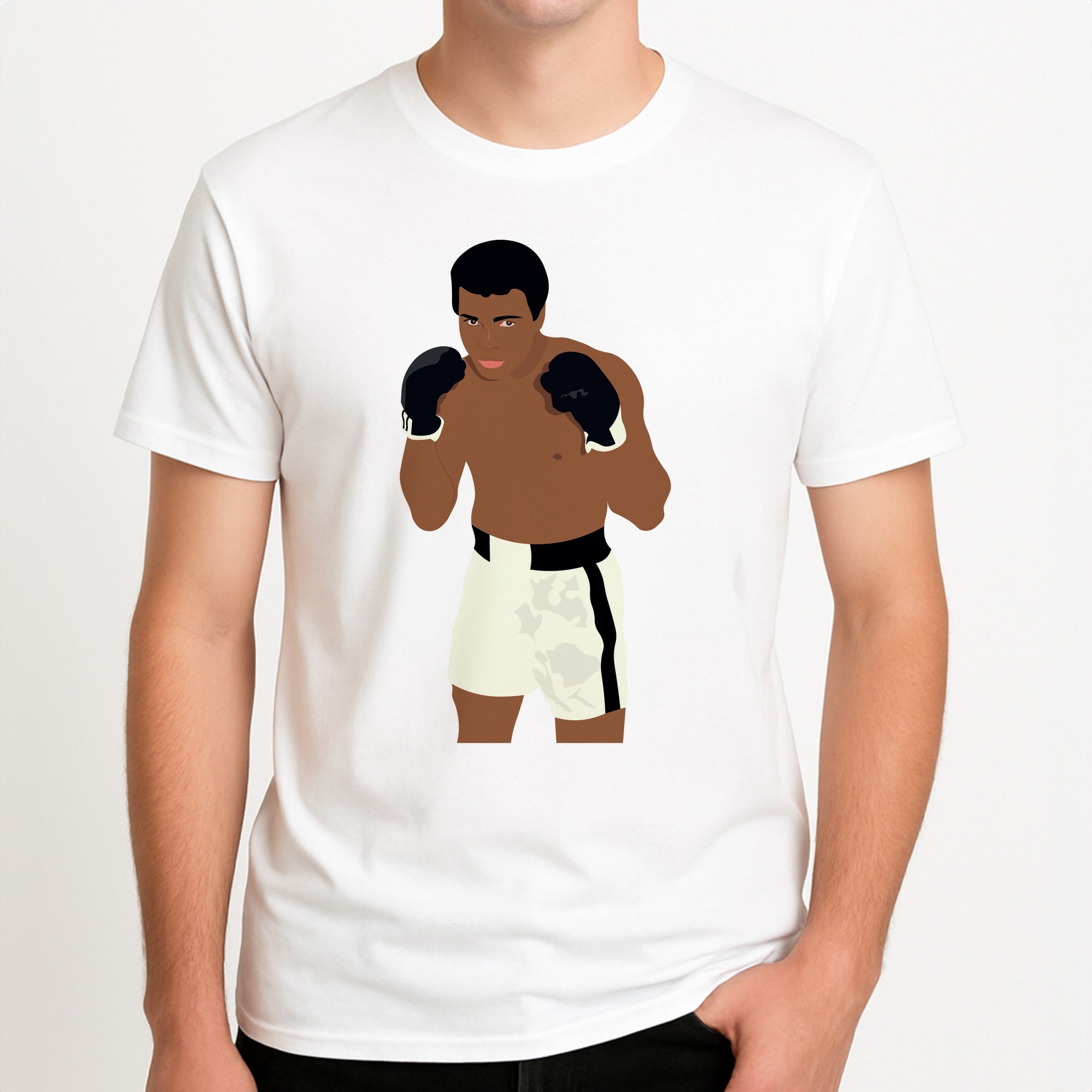 Ali - Boxing Unisex T-Shirt, worn by a male model.