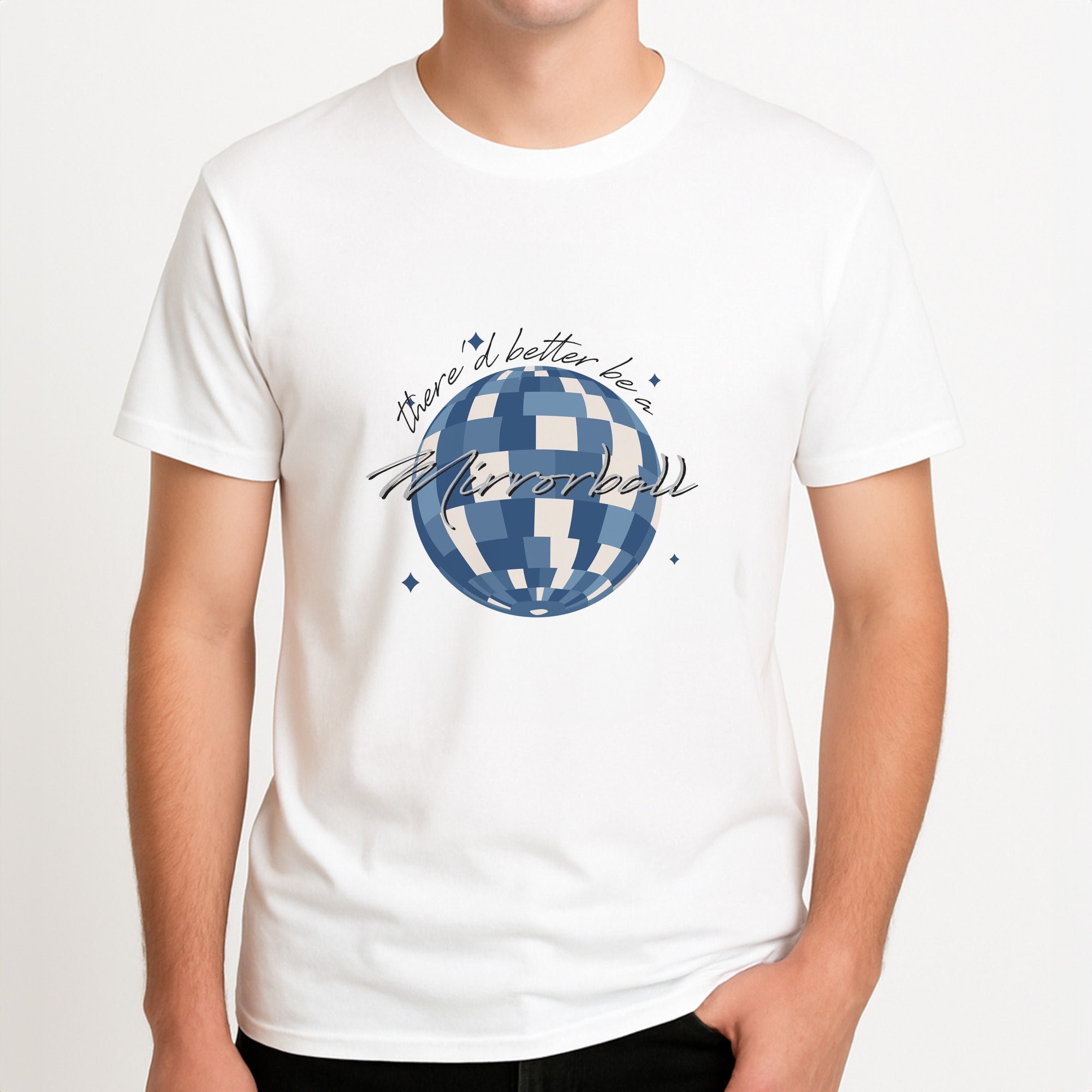Mirrorball Unisex T-Shirt, worn by a male model.