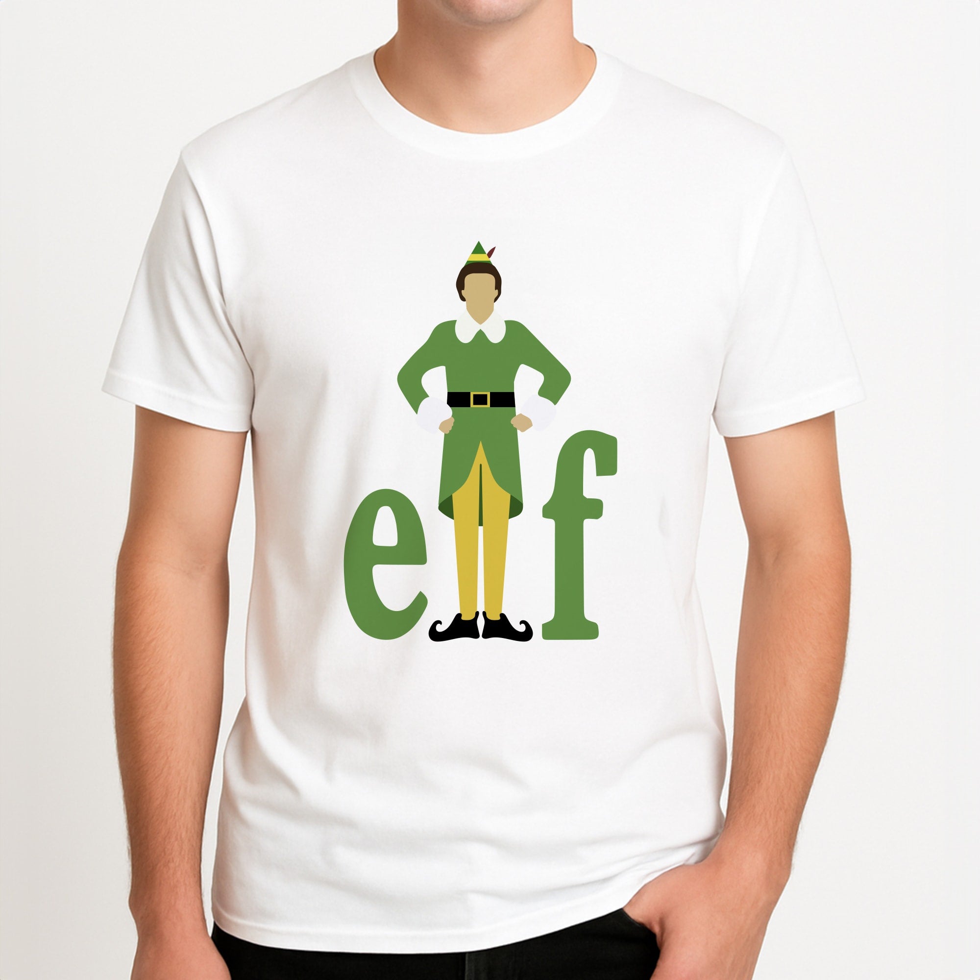 Elf Logo Unisex T-Shirt, worn by a male model.