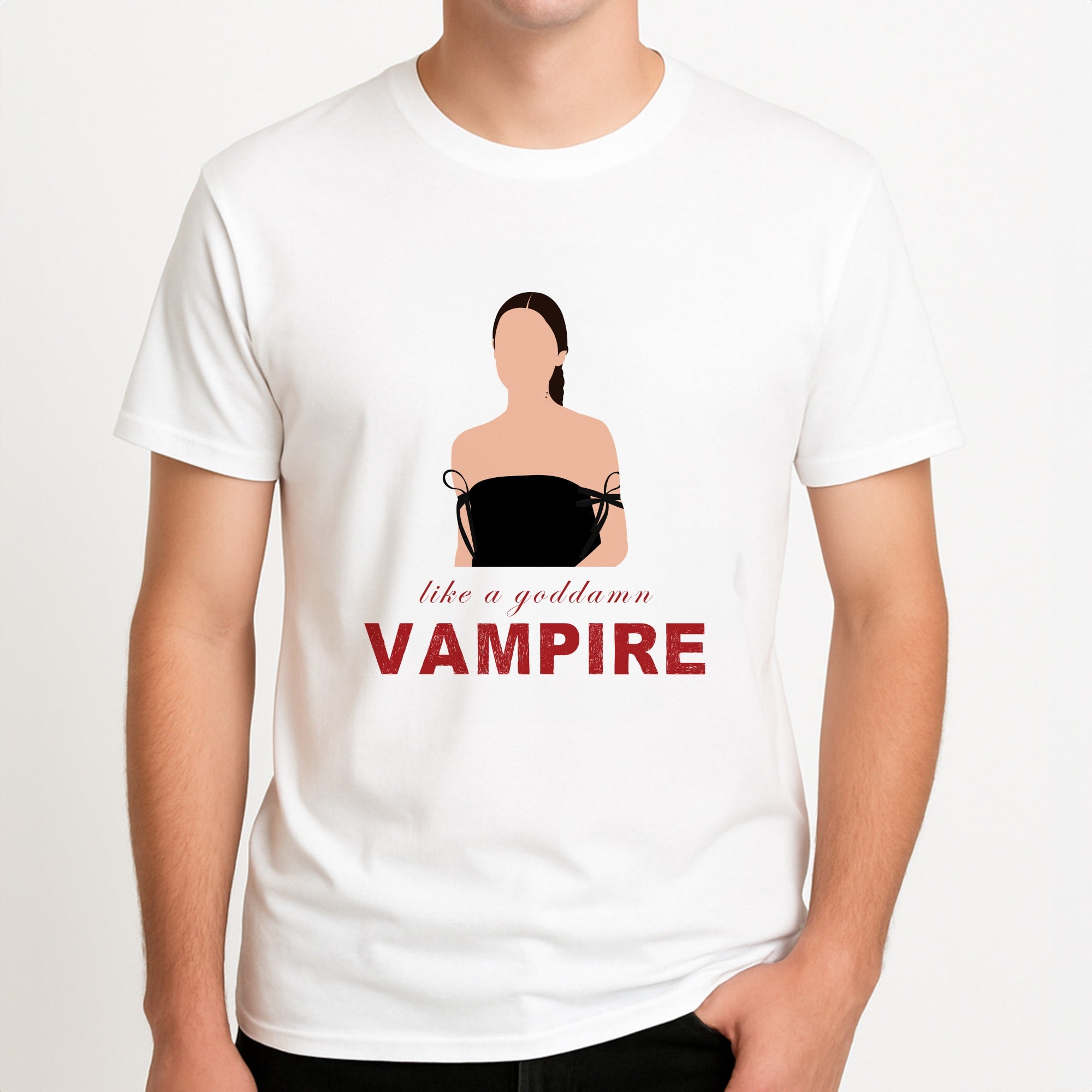 Goddamn Vampire Unisex T-Shirt, worn by a male model.