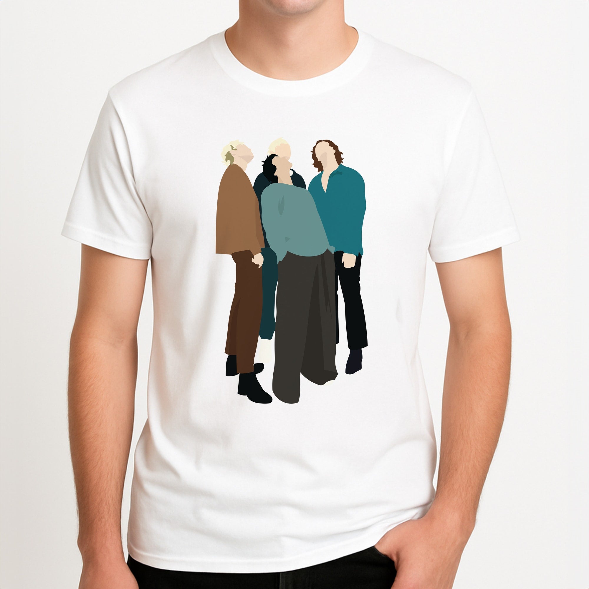 Looking up Unisex T-Shirt, worn by a male model.