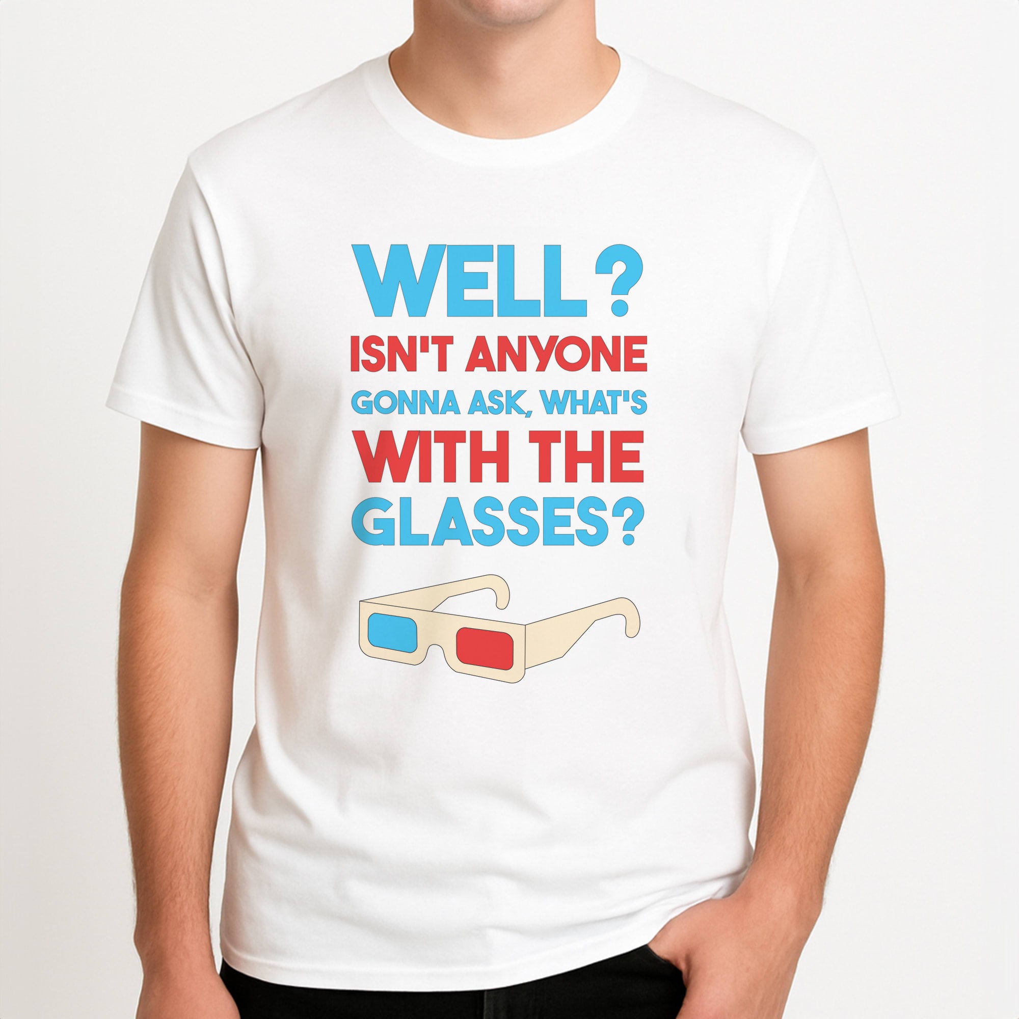 Well? Unisex T-Shirt, worn by a male model.