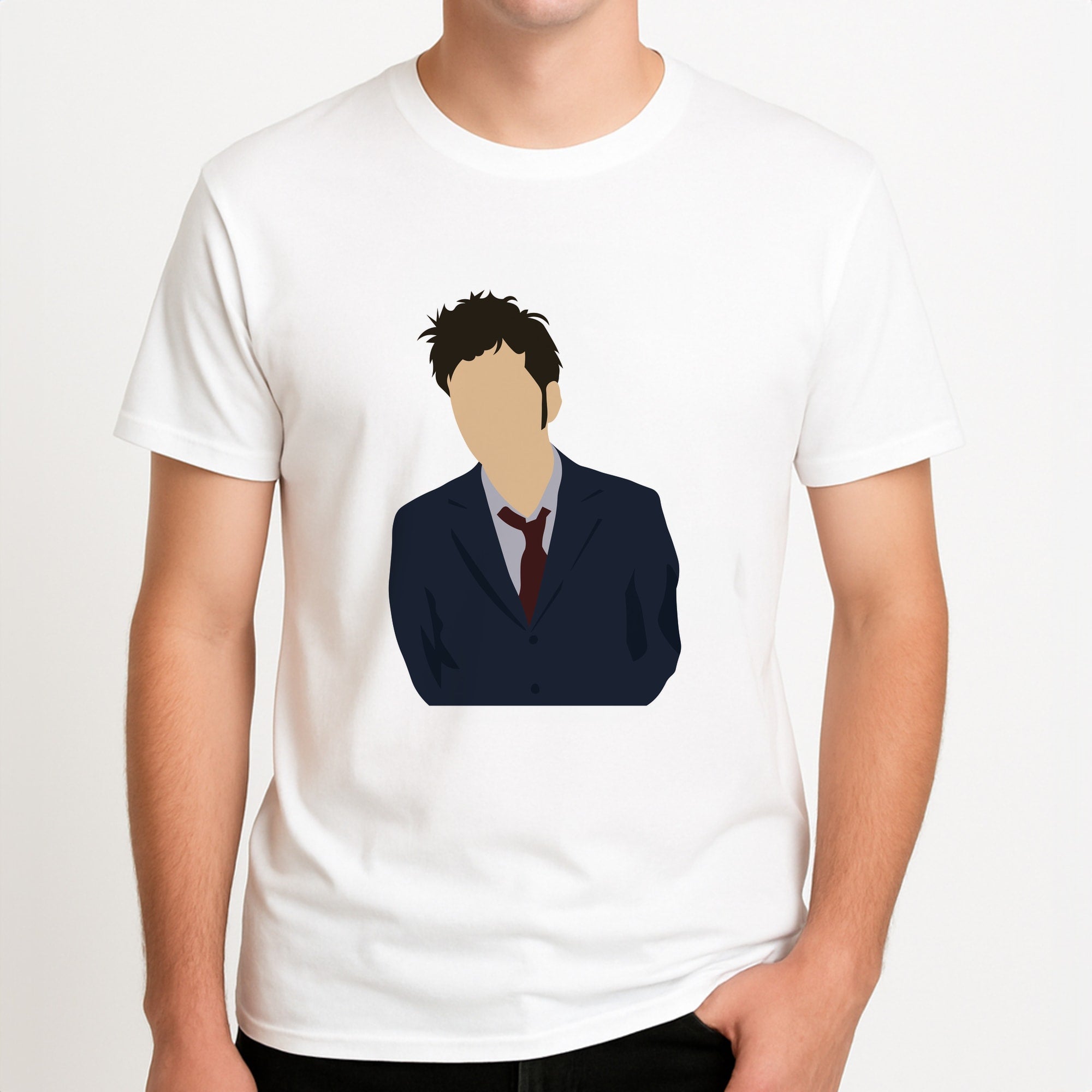 Tennant - The Doctor Unisex T-Shirt, worn by a male model.