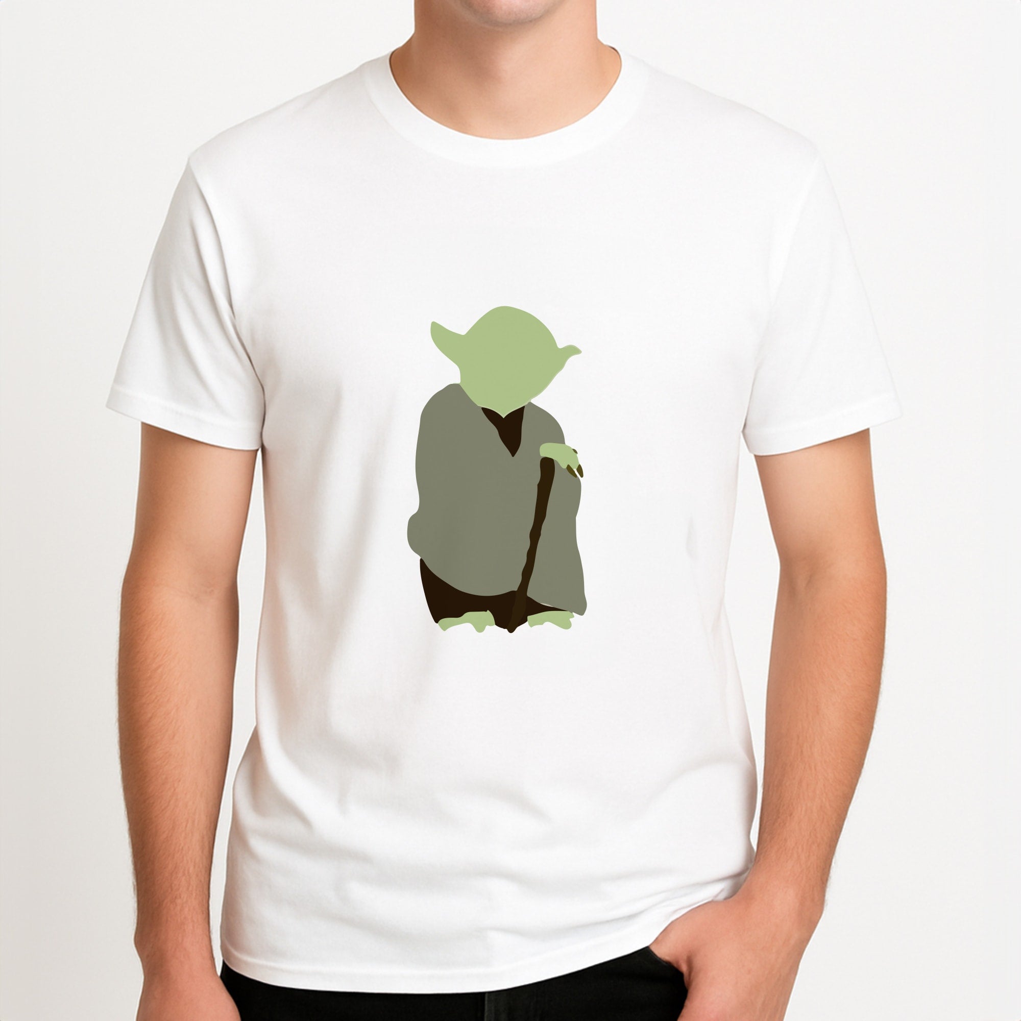 Yoda Faceless Unisex T-Shirt, worn by a male model.