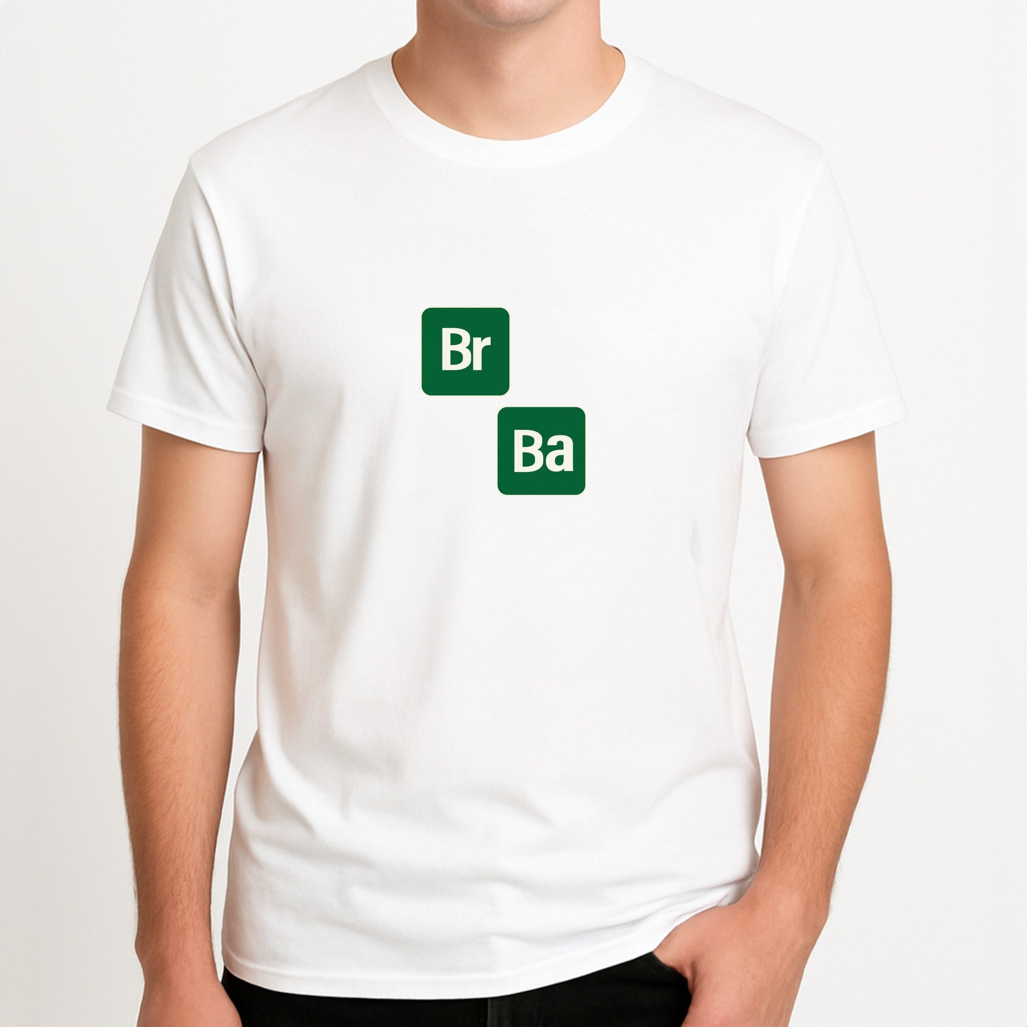 Periodic Table Unisex T-Shirt, worn by a male model.