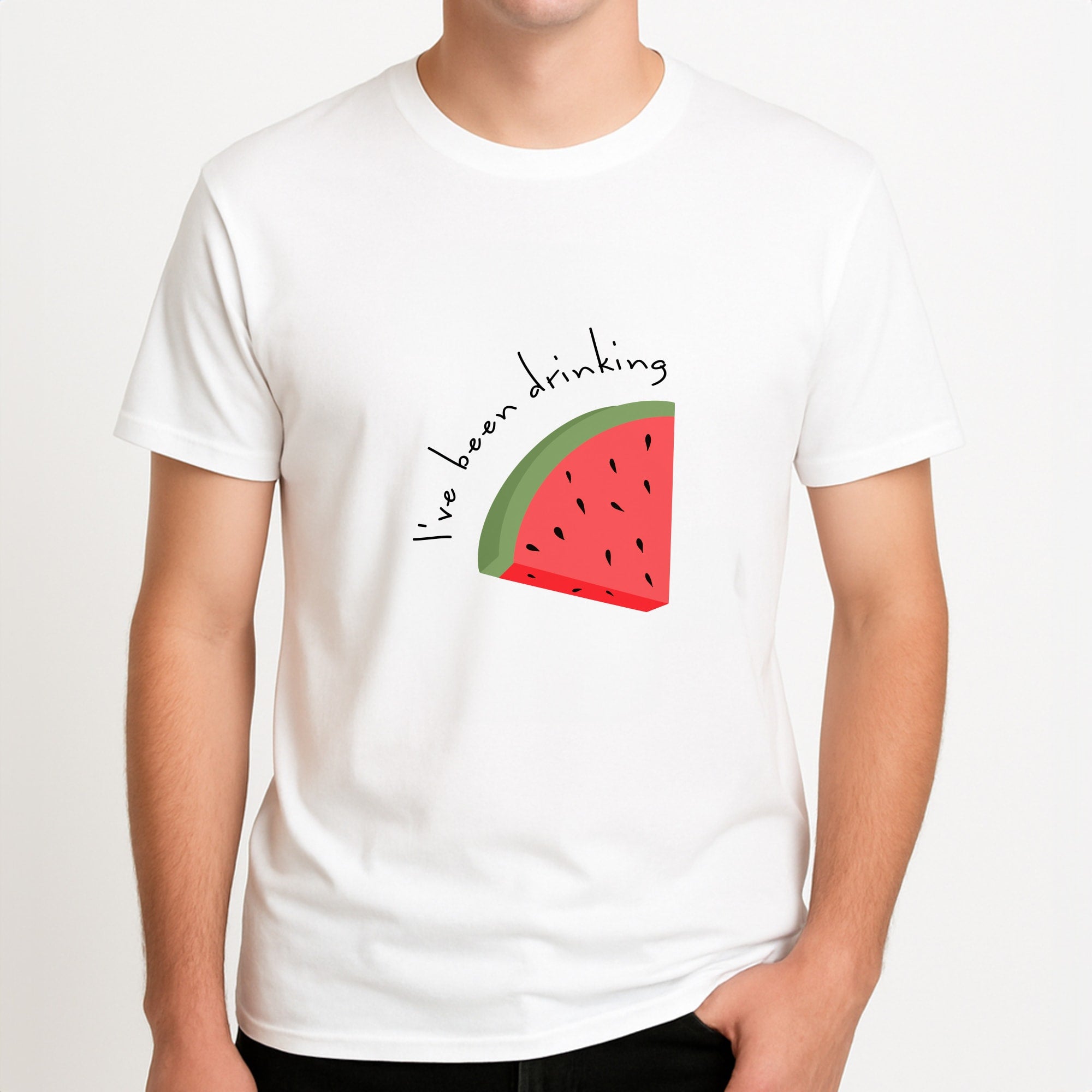I've Been Drinkin Watermelon - Queen B Unisex T-Shirt, worn by a male model.